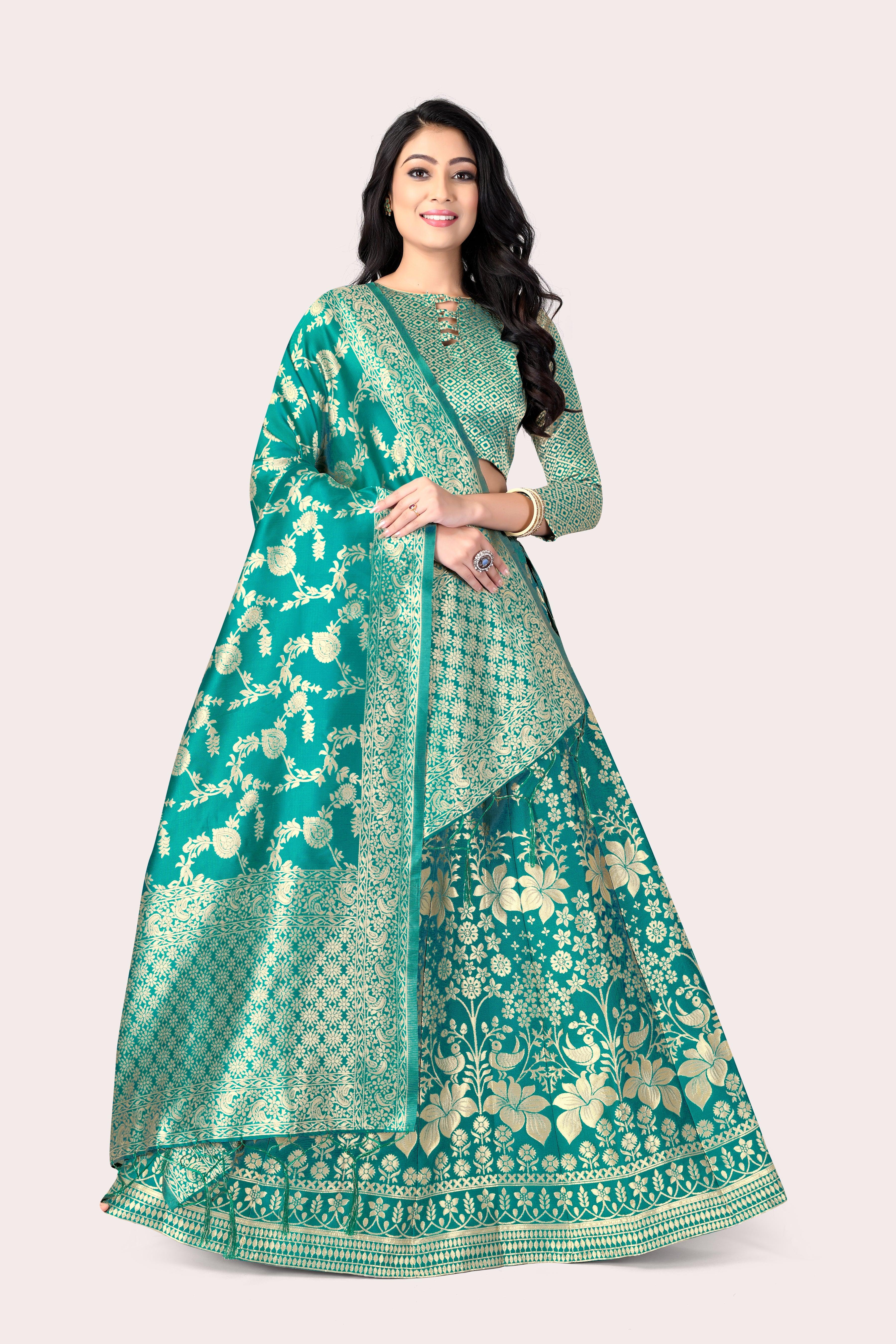 Majestic Masterpiece: Banarasi Lehenga Choli with Dupatta - Decize Clothing