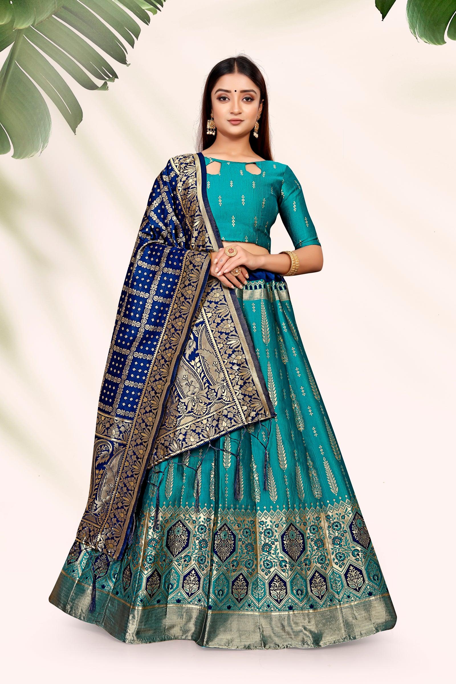 Regal Radiance: Banarasi Lehenga Choli Ensemble with Dupatta - Decize Clothing