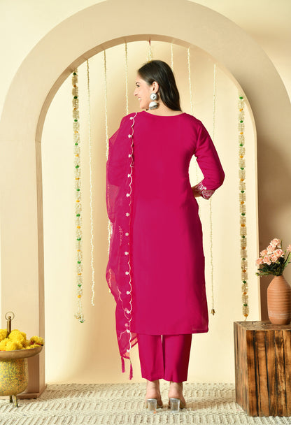 Gulab Embroidered Silk Kurta with Trouser & Dupatta