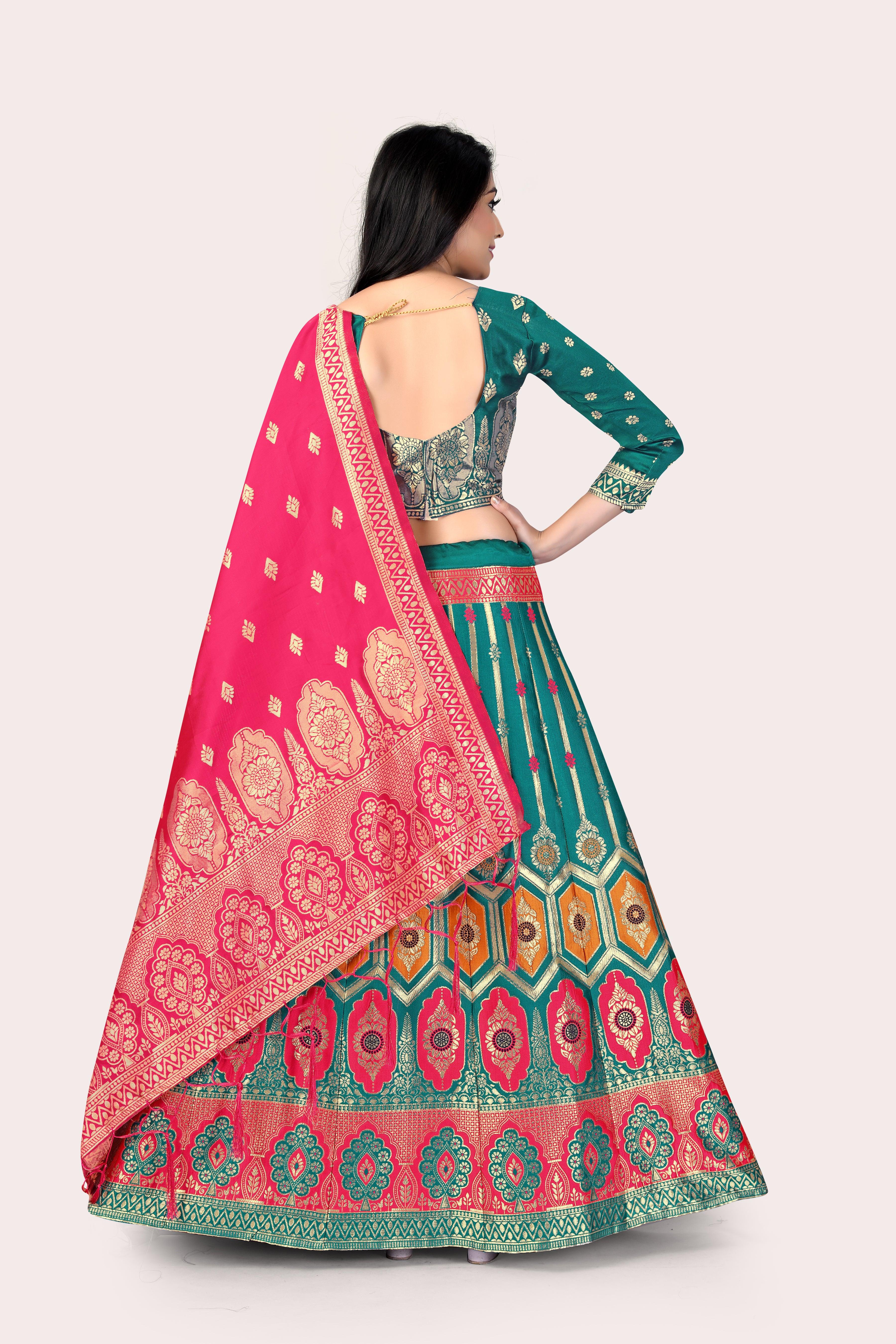 Graceful Grandeur: Banarasi Lehenga Choli Set with Veil - Decize Clothing