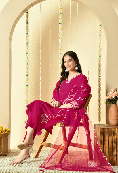 Gulab Embroidered Silk Kurta with Trouser & Dupatta