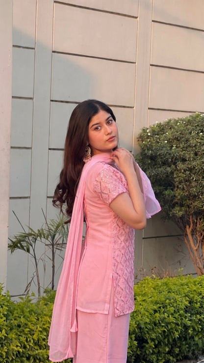 90's Style Glam Kurta Set with Bell Bottom Palazzo & Dupatta