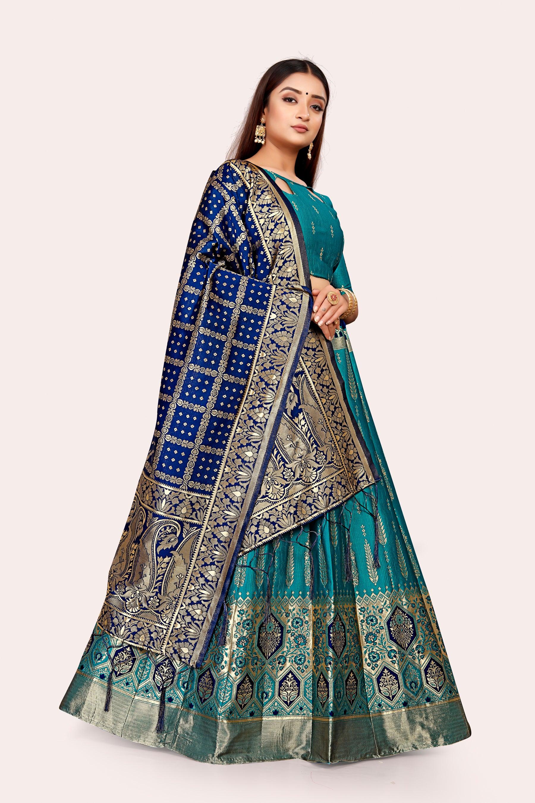 Regal Radiance: Banarasi Lehenga Choli Ensemble with Dupatta - Decize Clothing