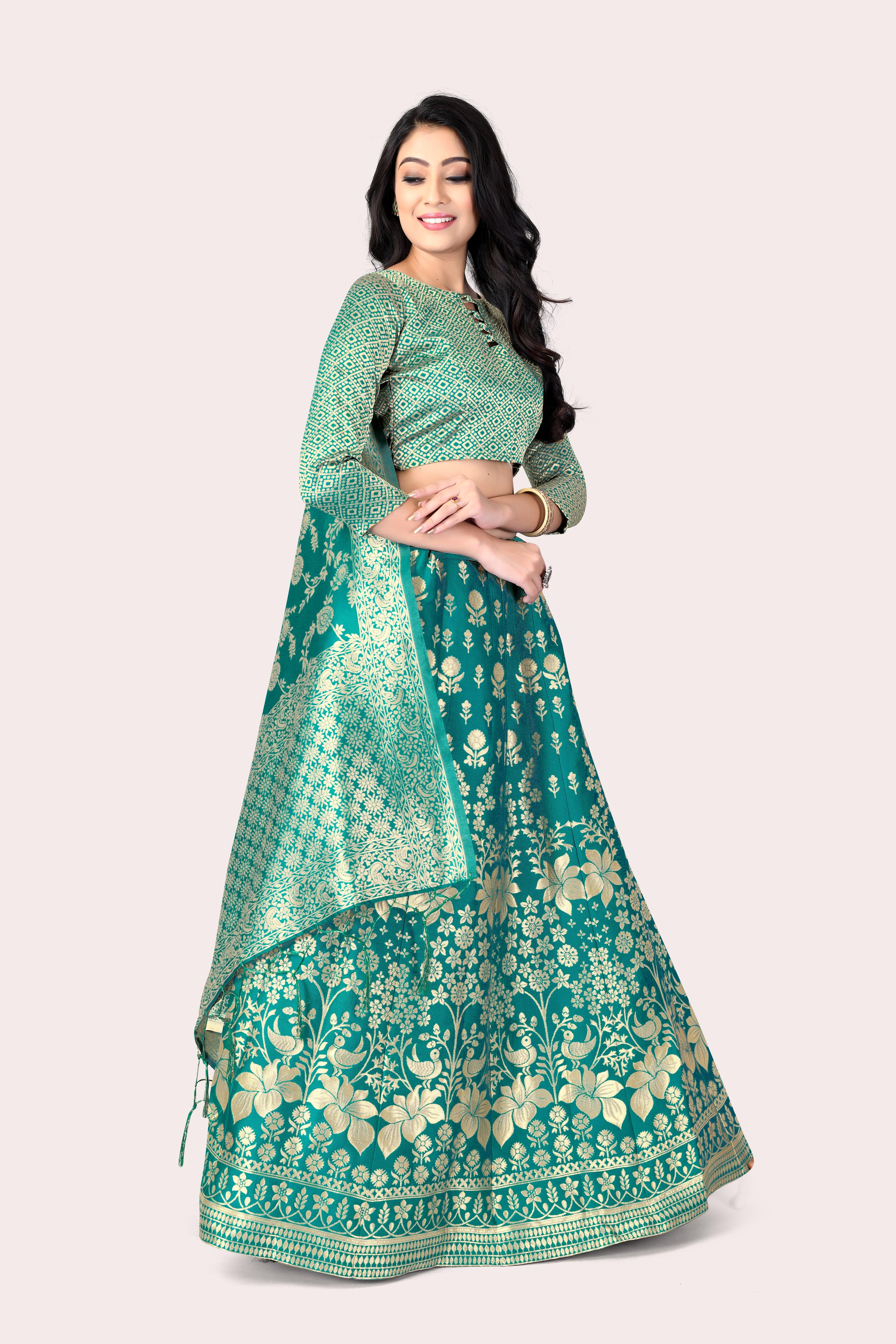 Majestic Masterpiece: Banarasi Lehenga Choli with Dupatta - Decize Clothing