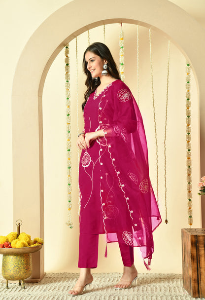 Gulab Embroidered Silk Kurta with Trouser & Dupatta