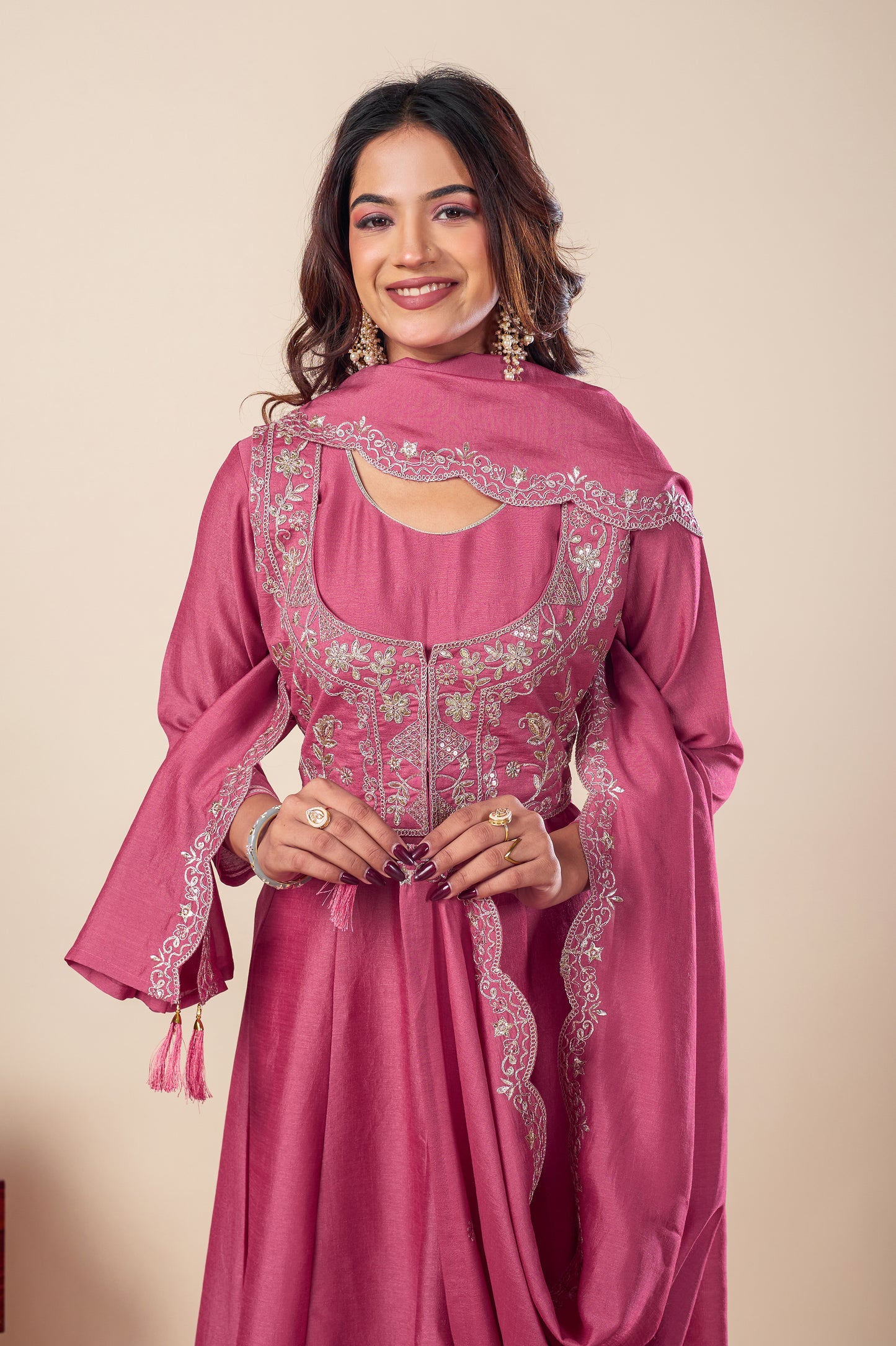 Pink Koti Embroidered Silk Anarkali Kurta With Dupatta Set