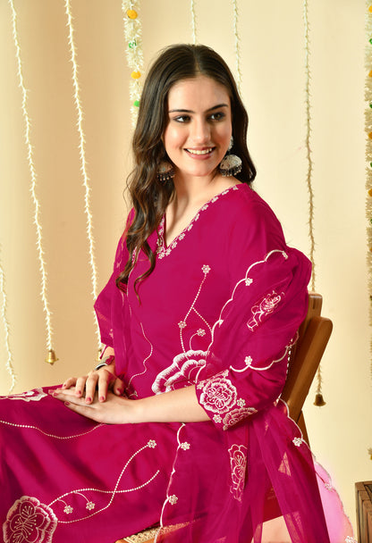 Gulab Embroidered Silk Kurta with Trouser & Dupatta