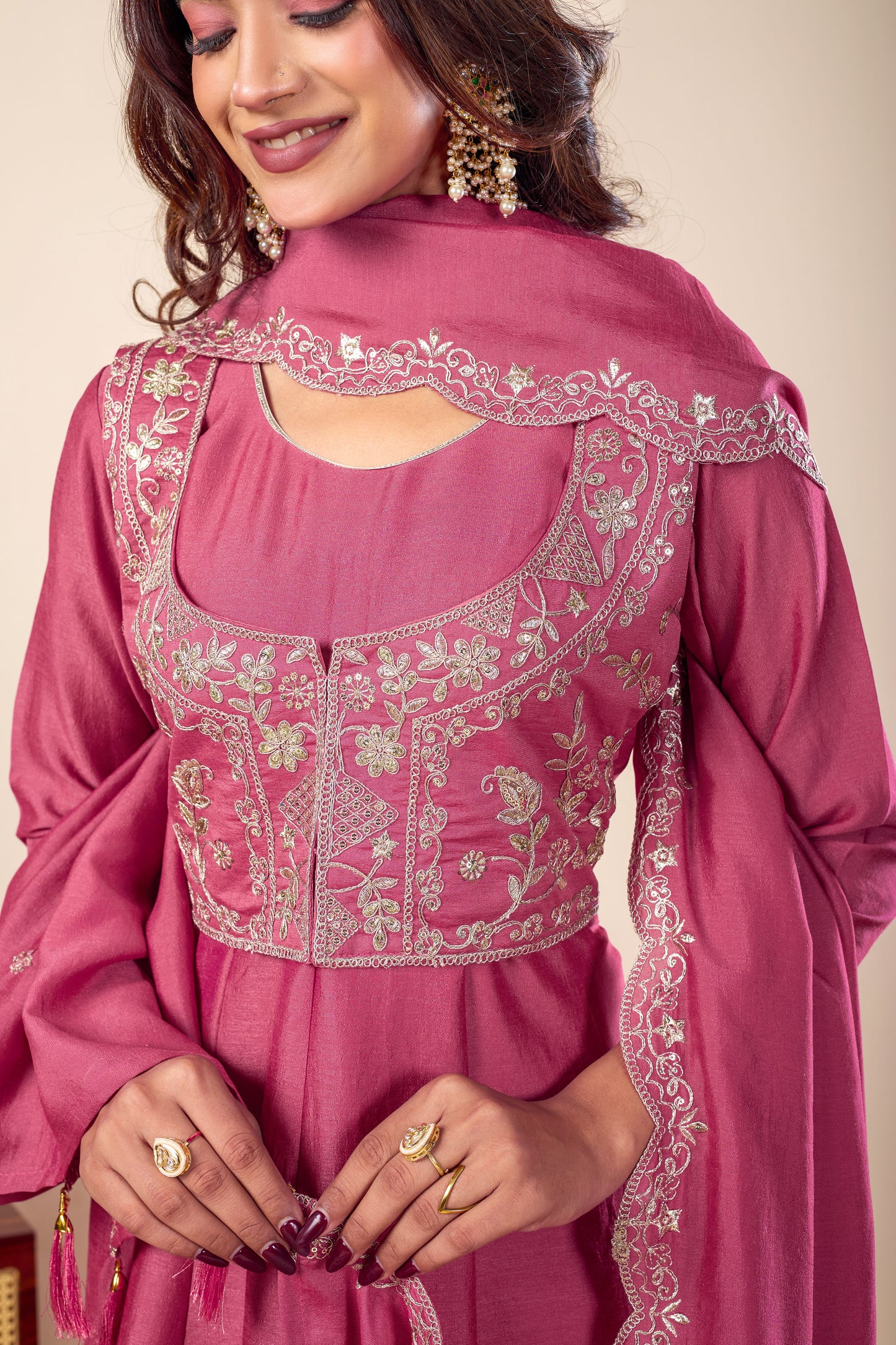 Pink Koti Embroidered Silk Anarkali Kurta With Dupatta Set