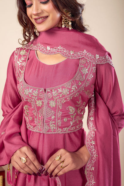 Pink Koti Embroidered Silk Anarkali Kurta With Dupatta Set