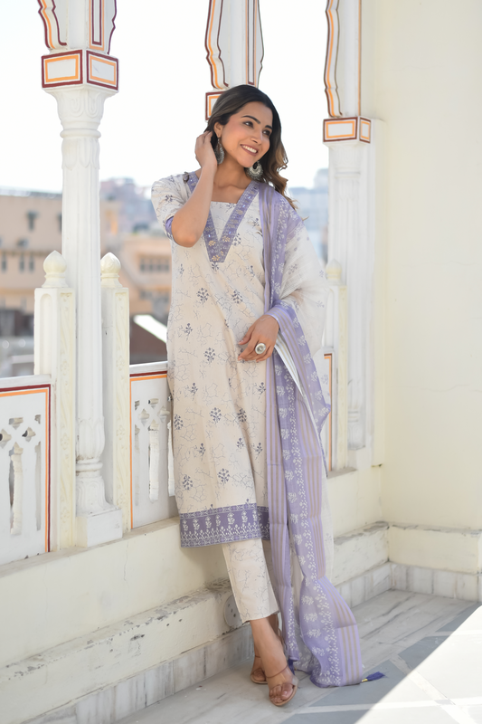 Aarunya Floral Cotton Kurta Set with Dupatta