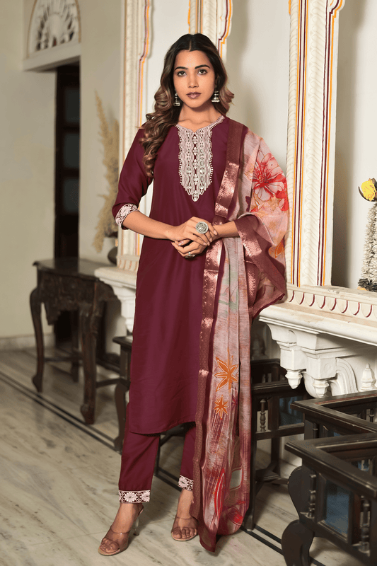 Velour Charm Embroidered Kurta Set with Dupatta