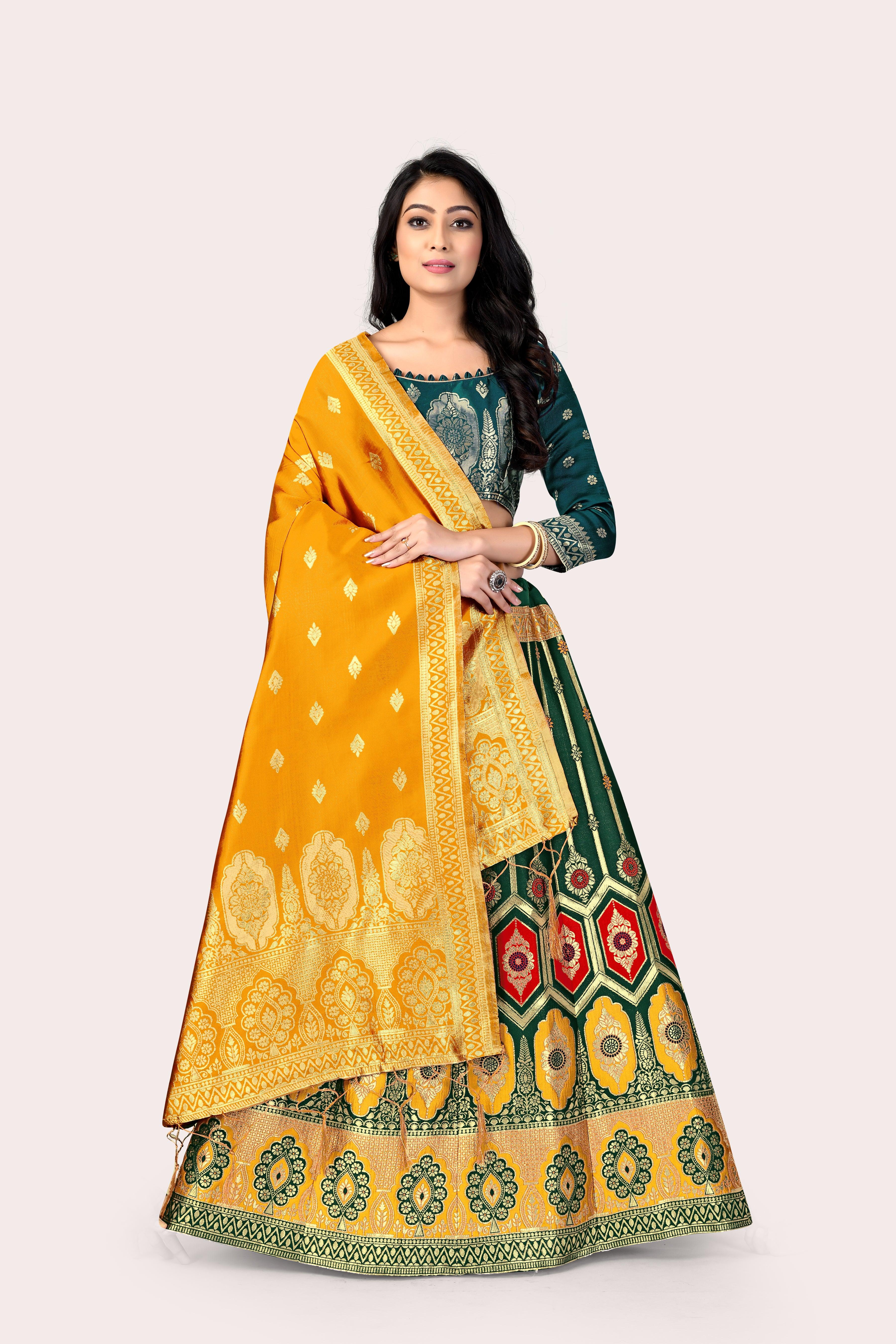 Graceful Grandeur: Banarasi Lehenga Choli Set with Veil - Decize Clothing