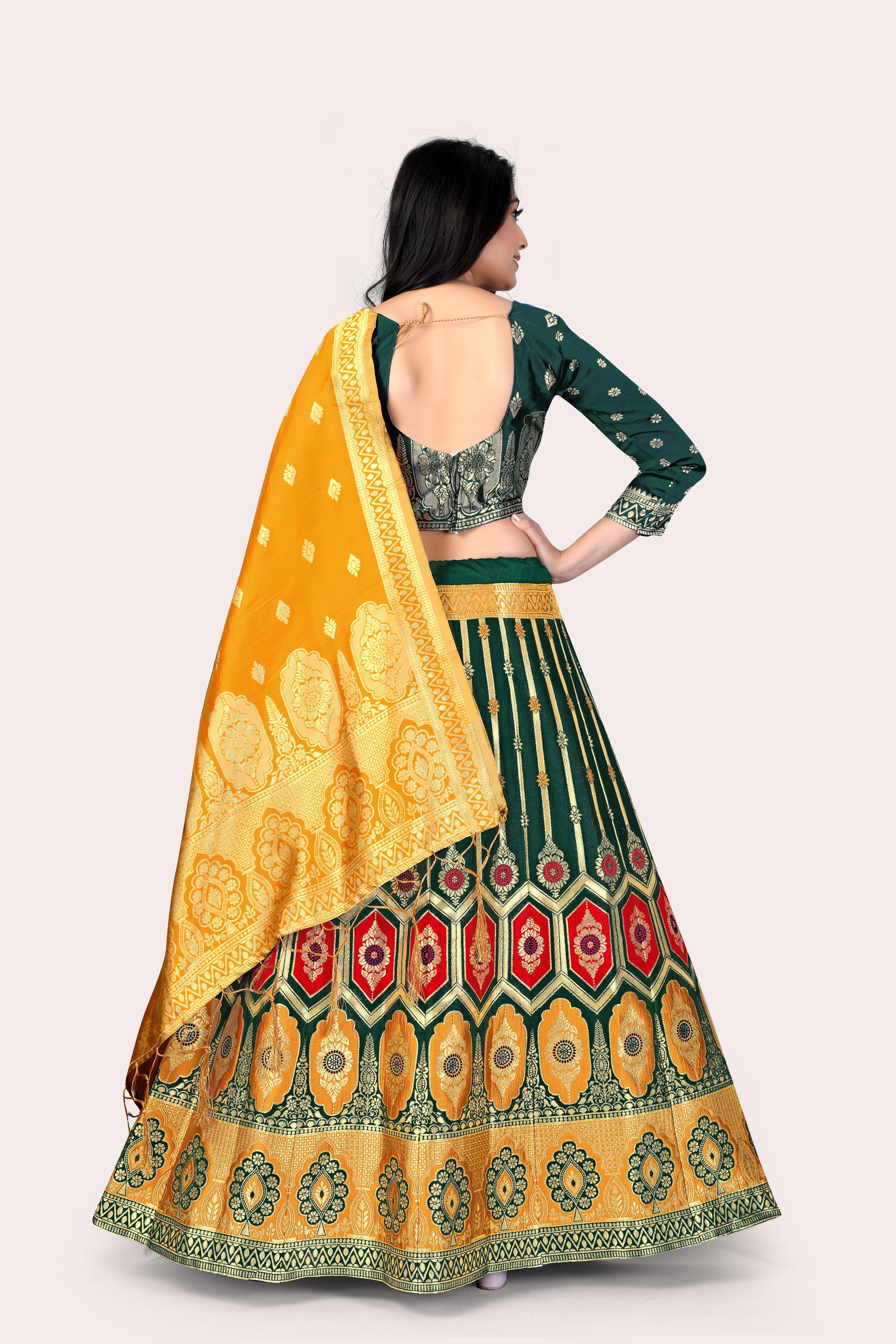 Graceful Grandeur: Banarasi Lehenga Choli Set with Veil - Decize Clothing