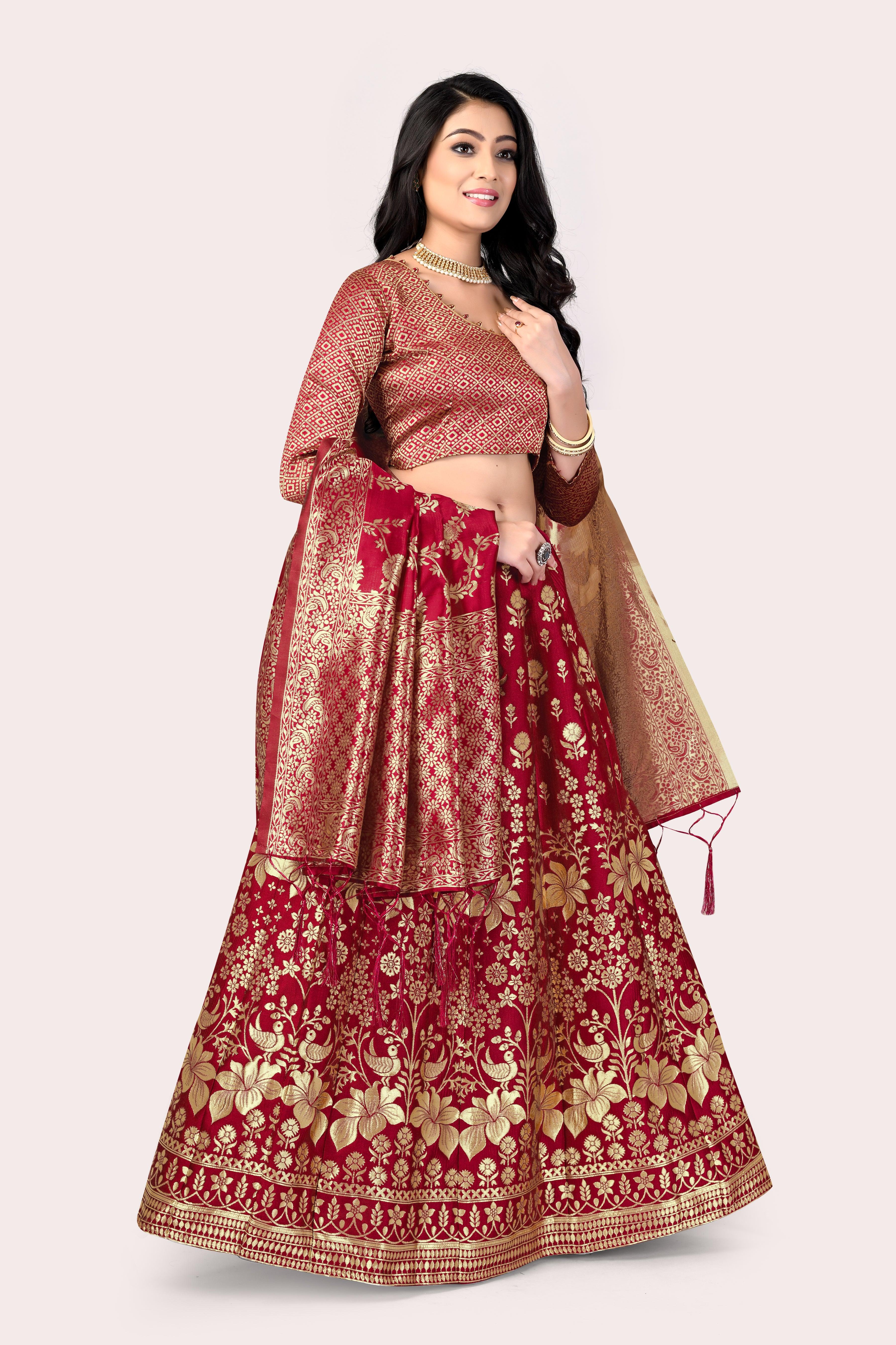 Majestic Masterpiece: Banarasi Lehenga Choli with Dupatta - Decize Clothing