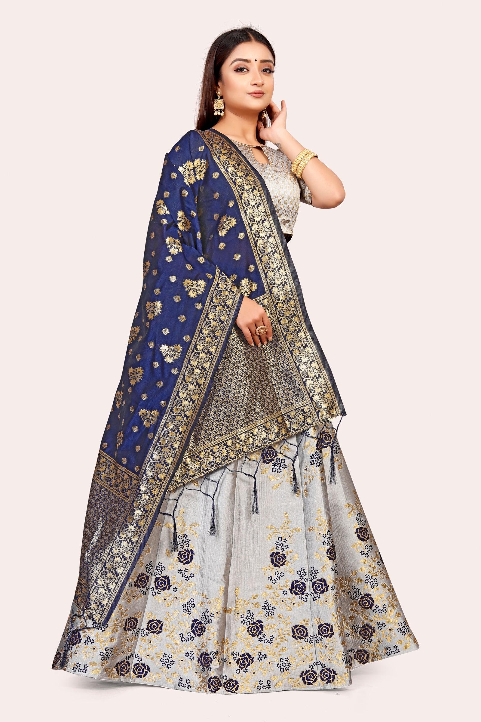 Opulent Opulence: Banarasi Lehenga Choli Set with Dupatta - Decize Clothing