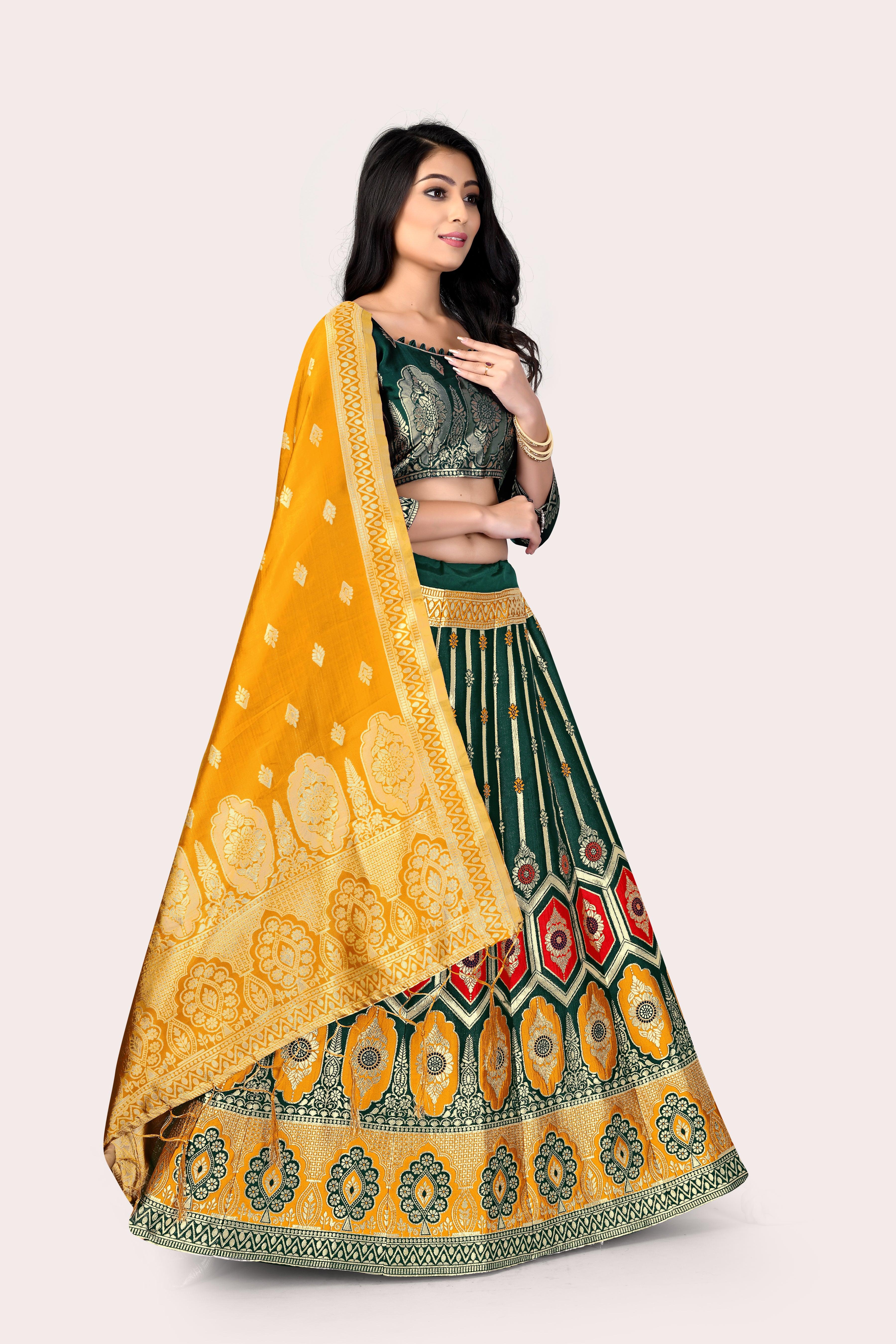 Graceful Grandeur: Banarasi Lehenga Choli Set with Veil - Decize Clothing