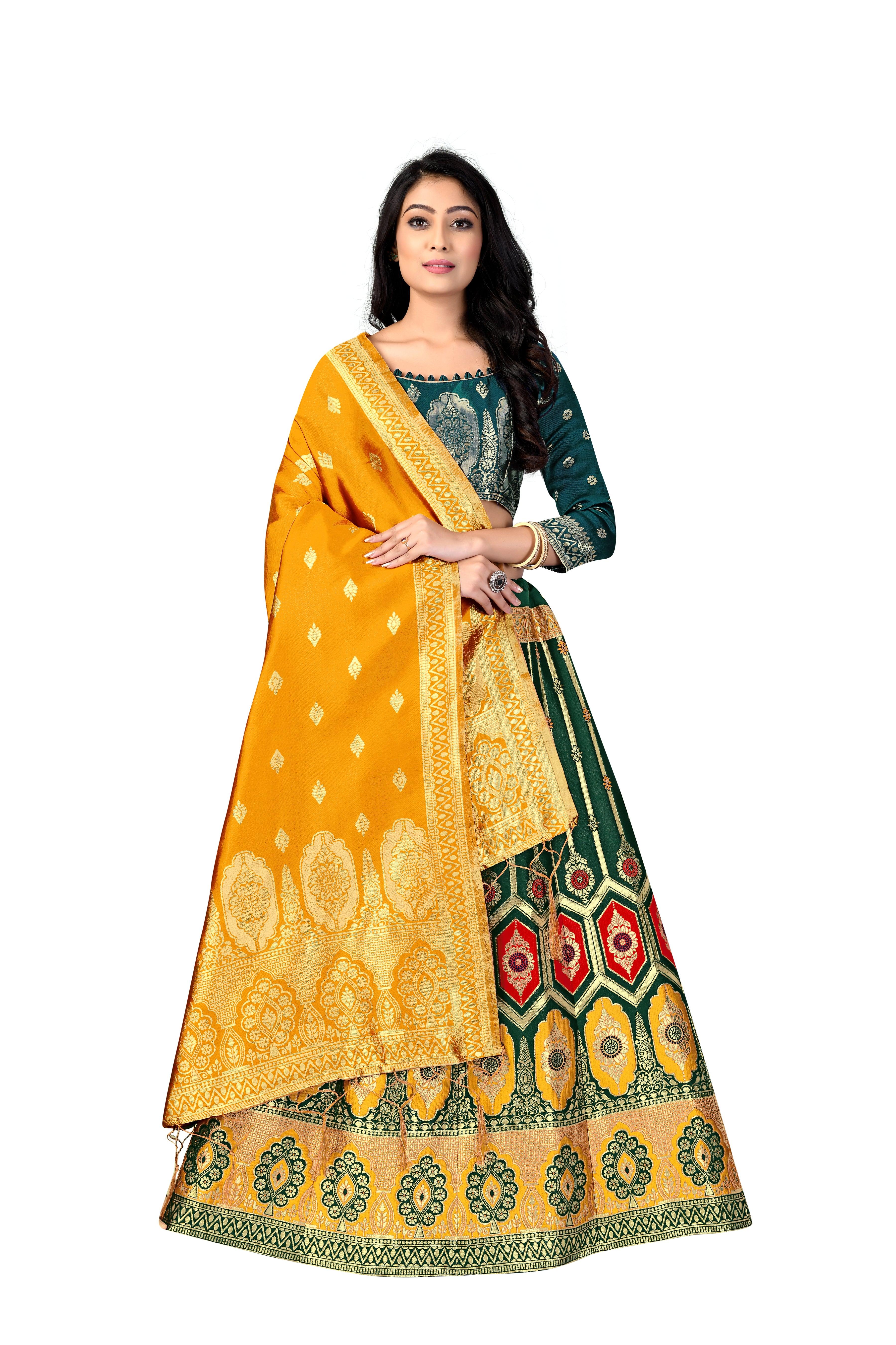 Graceful Grandeur: Banarasi Lehenga Choli Set with Veil - Decize Clothing