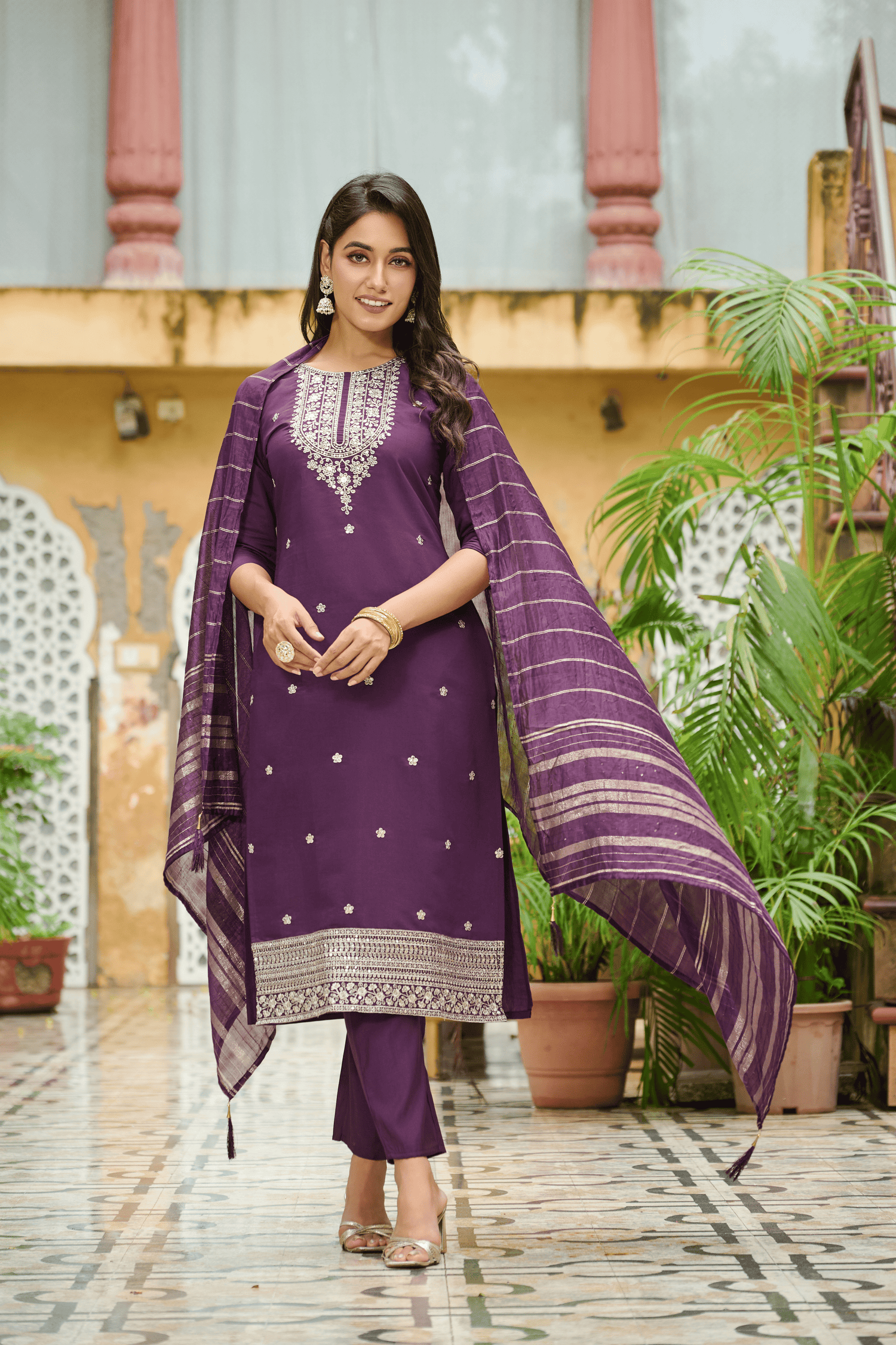 Parnika Silk Blend Embroidered Kurta Set with Dupatta - Decize Clothing