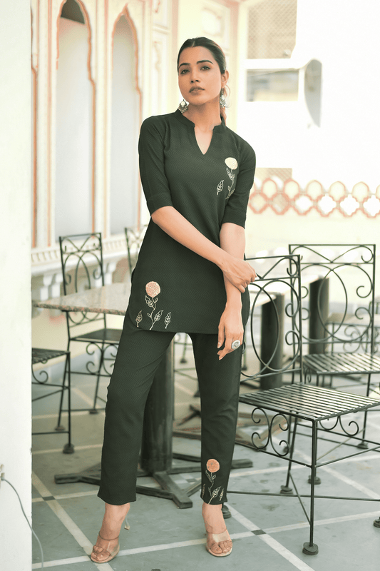 Opulent Embroidered Mandarin Co-ord Set