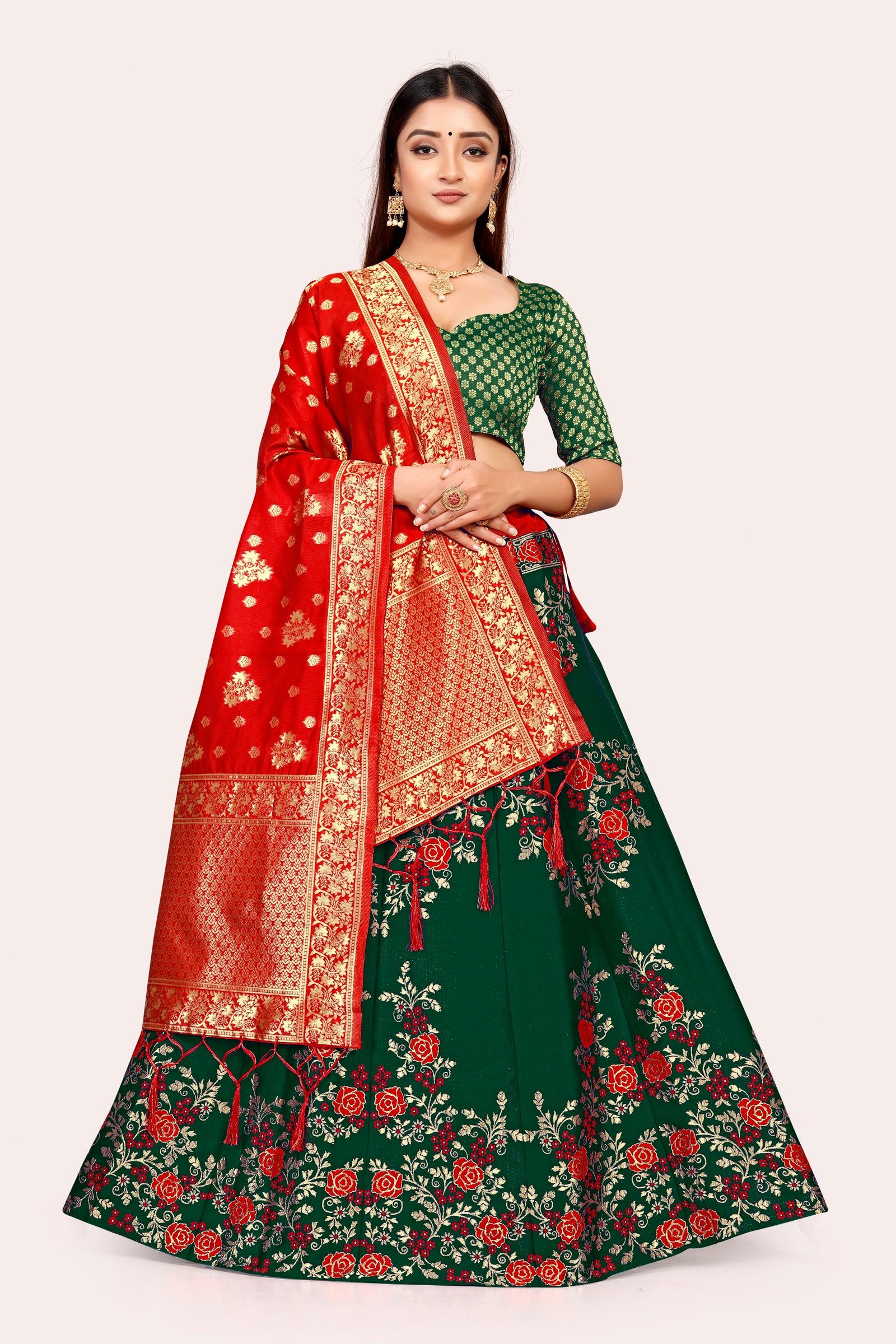 Opulent Opulence: Banarasi Lehenga Choli Set with Dupatta - Decize Clothing