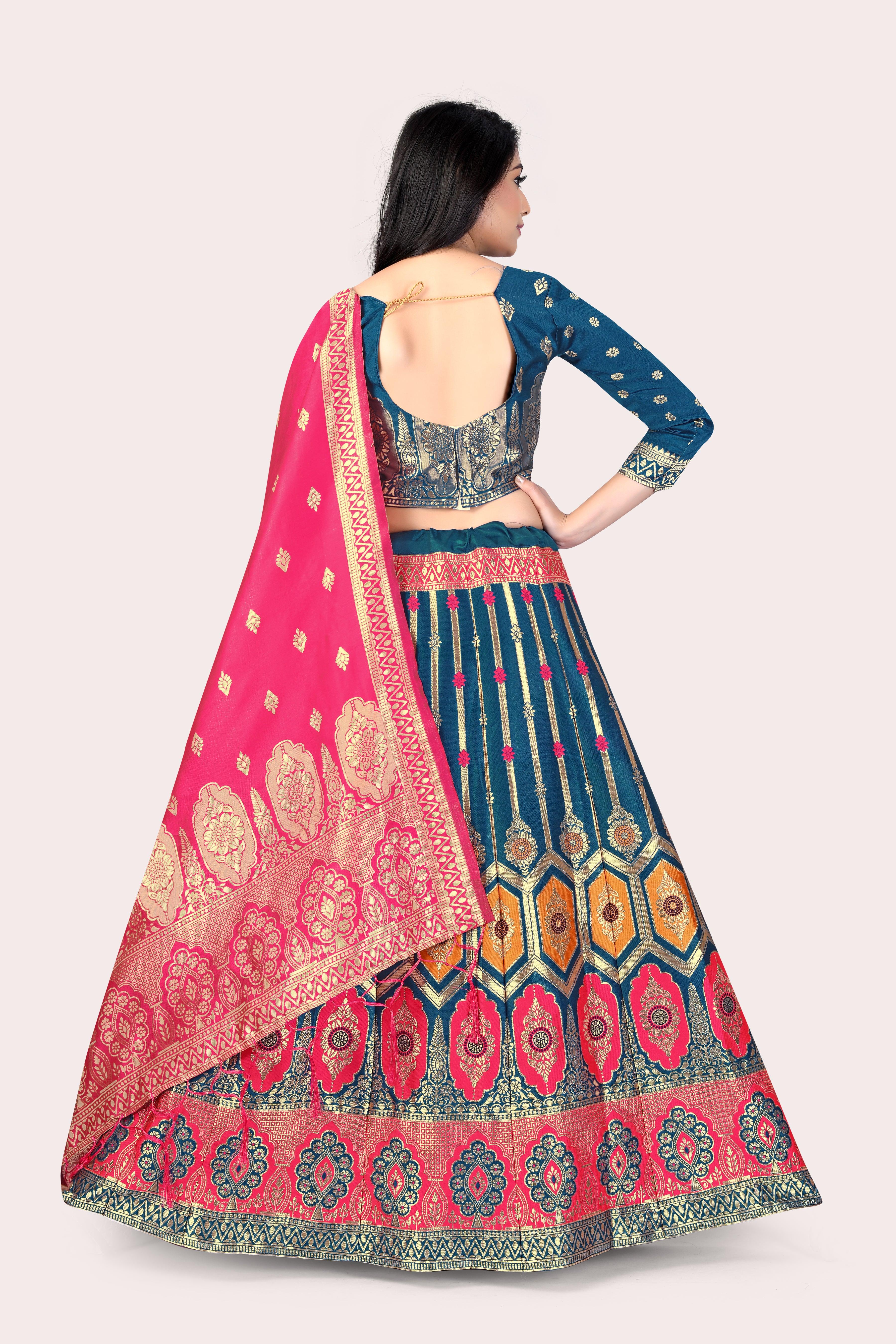 Graceful Grandeur: Banarasi Lehenga Choli Set with Veil - Decize Clothing