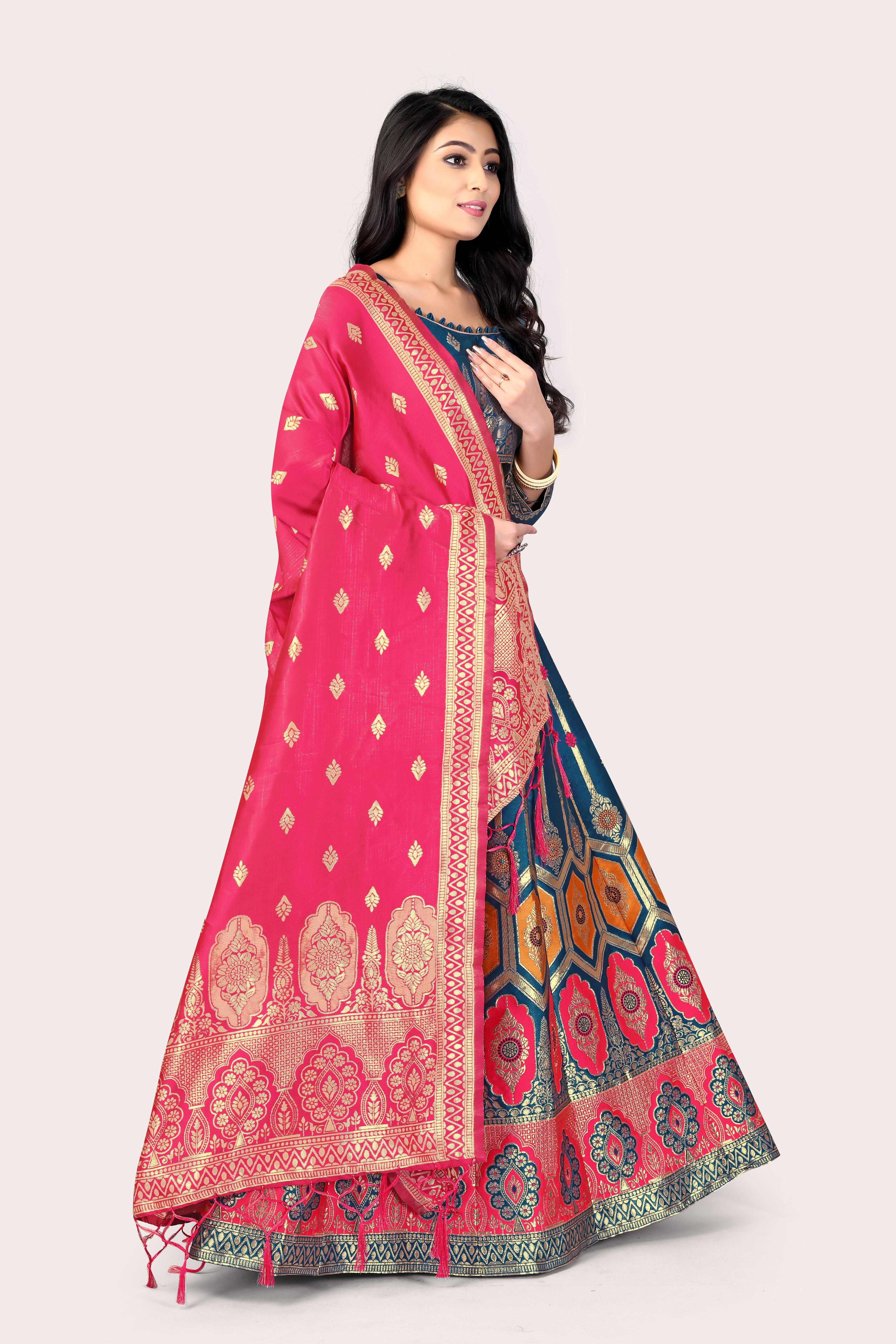 Graceful Grandeur: Banarasi Lehenga Choli Set with Veil - Decize Clothing