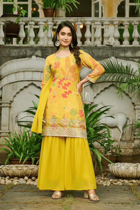Svara Embroidered Printed Sharara Set with Dupatta