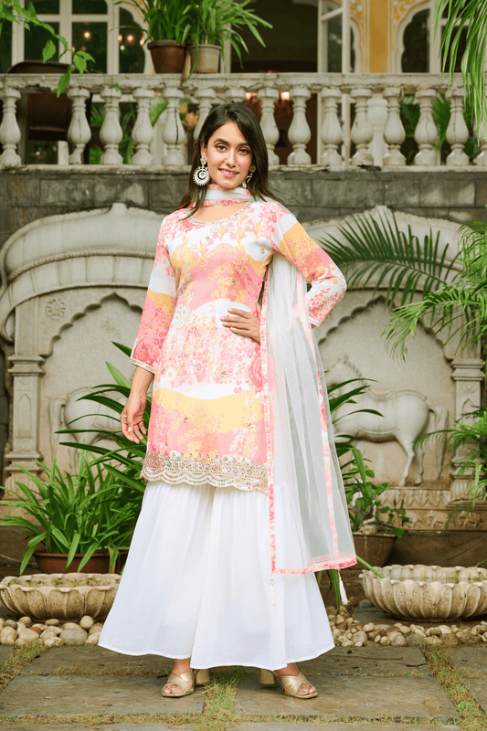 Sadgi Embroidered Printed Sharara Set with Dupatta