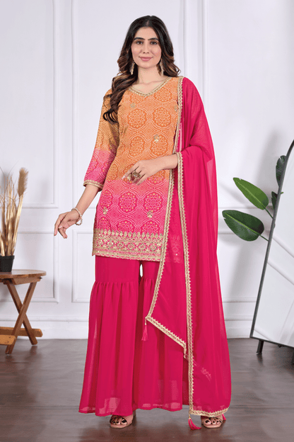 Bandhani Embroidered Printed Sharara Set with Dupatta