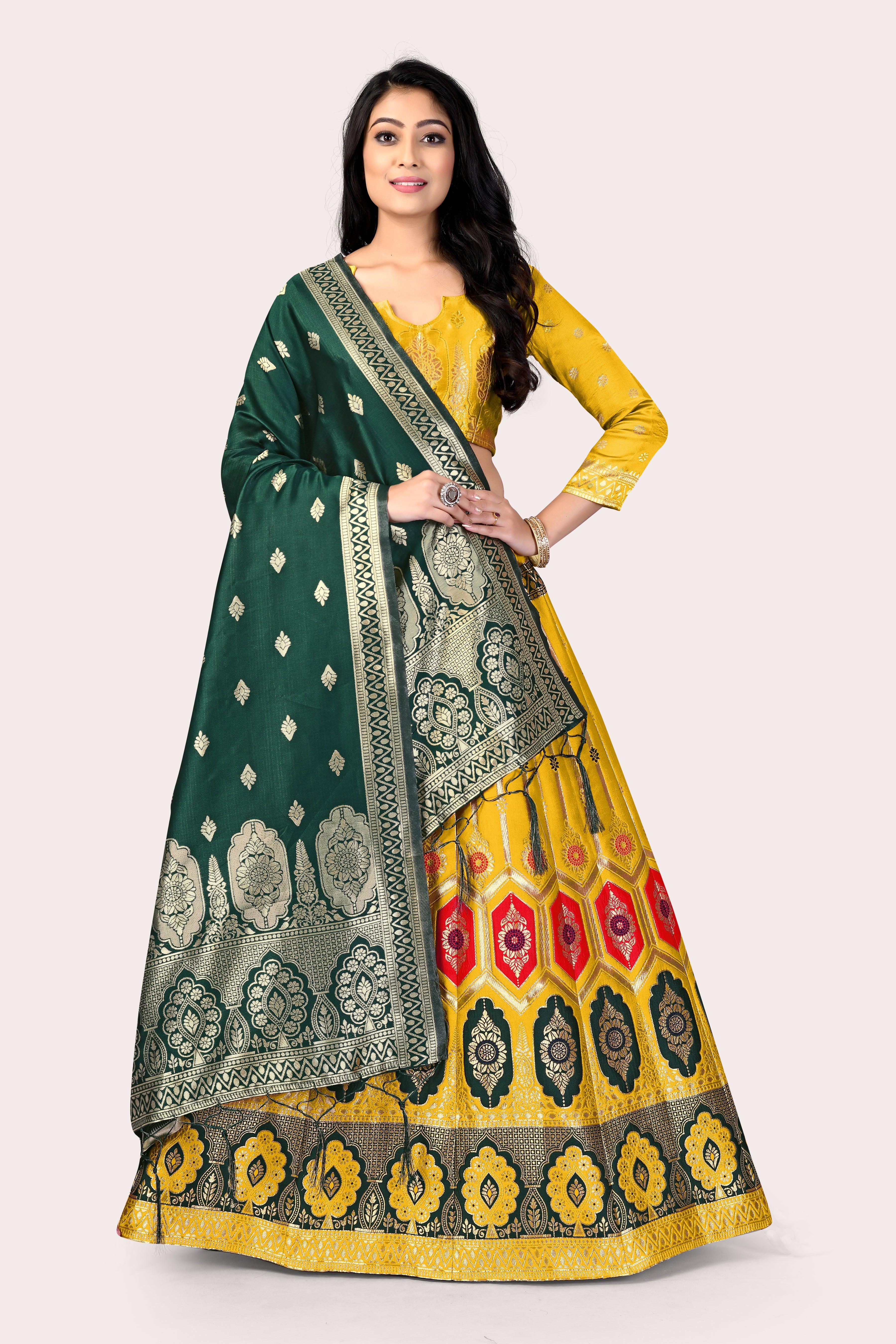 Graceful Grandeur: Banarasi Lehenga Choli Set with Veil - Decize Clothing