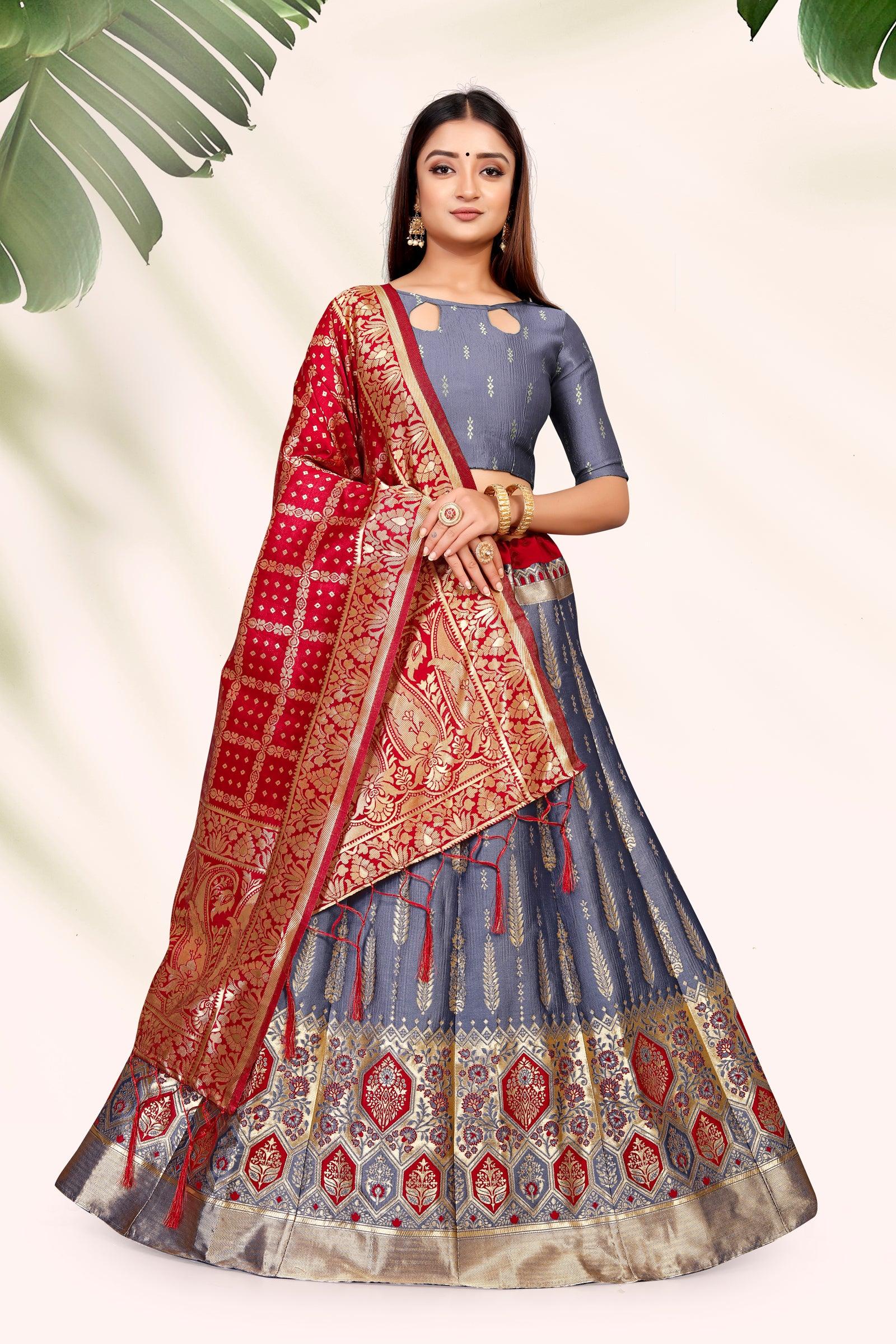 Regal Radiance: Banarasi Lehenga Choli Ensemble with Dupatta - Decize Clothing