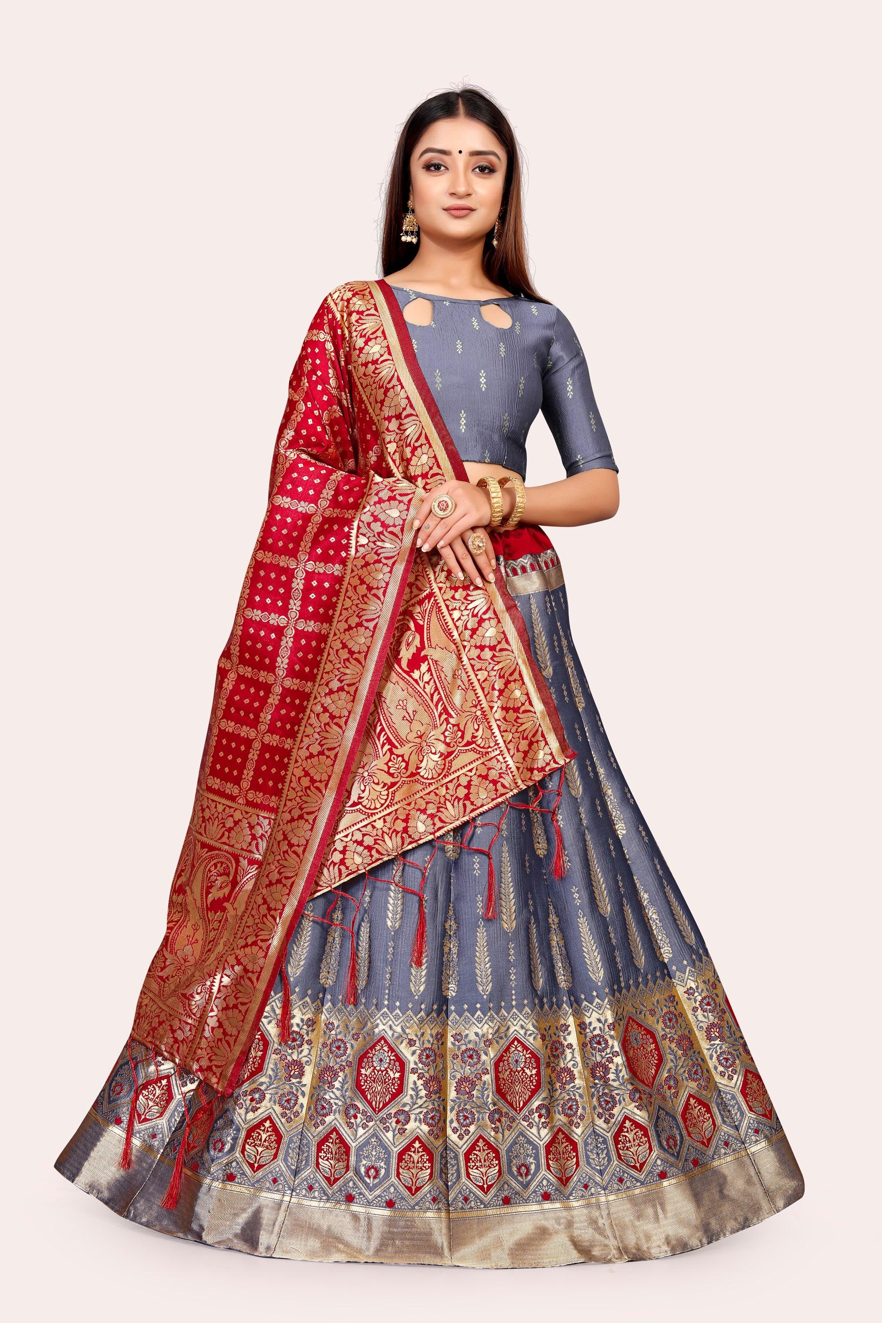 Regal Radiance: Banarasi Lehenga Choli Ensemble with Dupatta - Decize Clothing