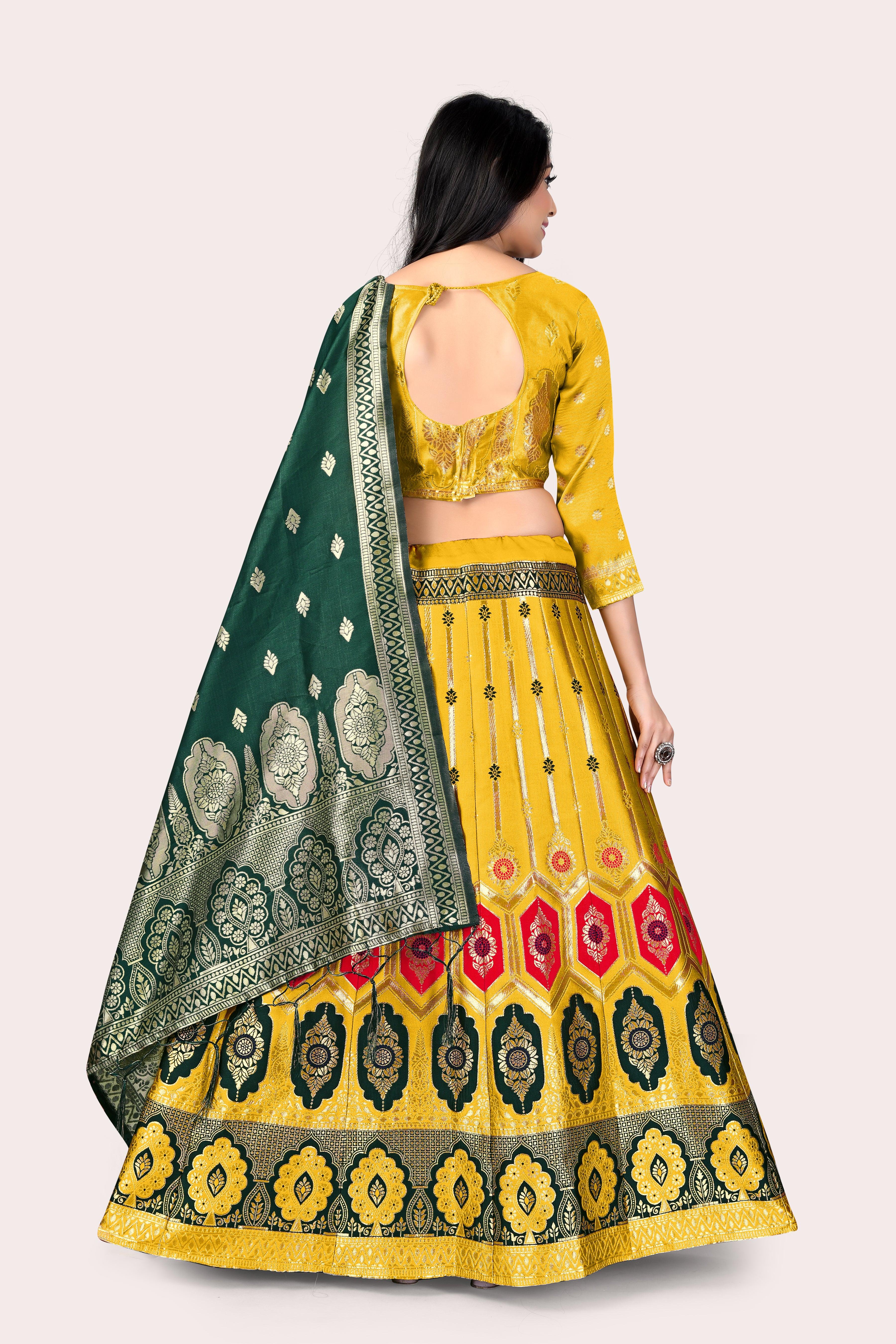 Graceful Grandeur: Banarasi Lehenga Choli Set with Veil - Decize Clothing