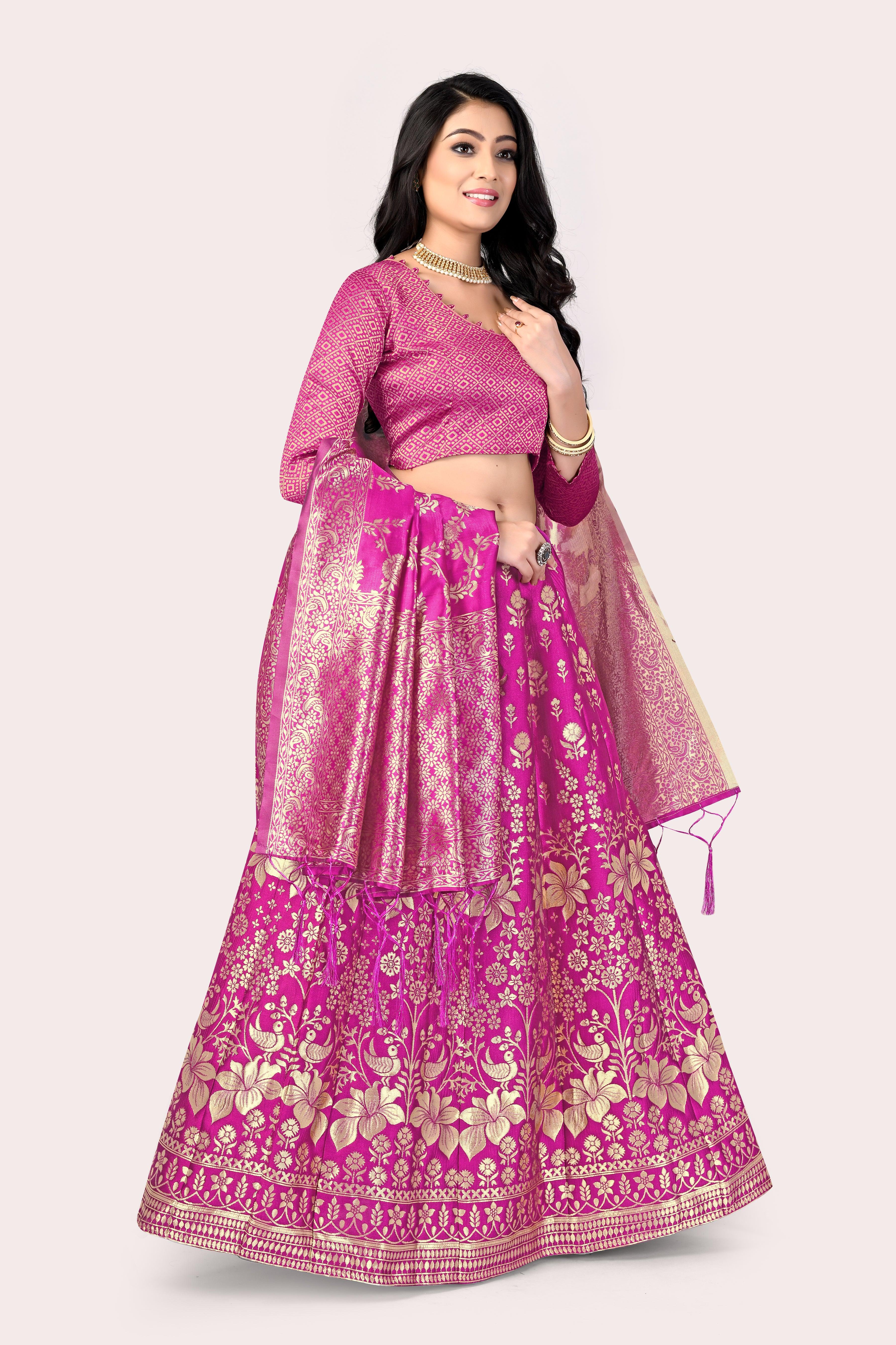 Majestic Masterpiece: Banarasi Lehenga Choli with Dupatta - Decize Clothing