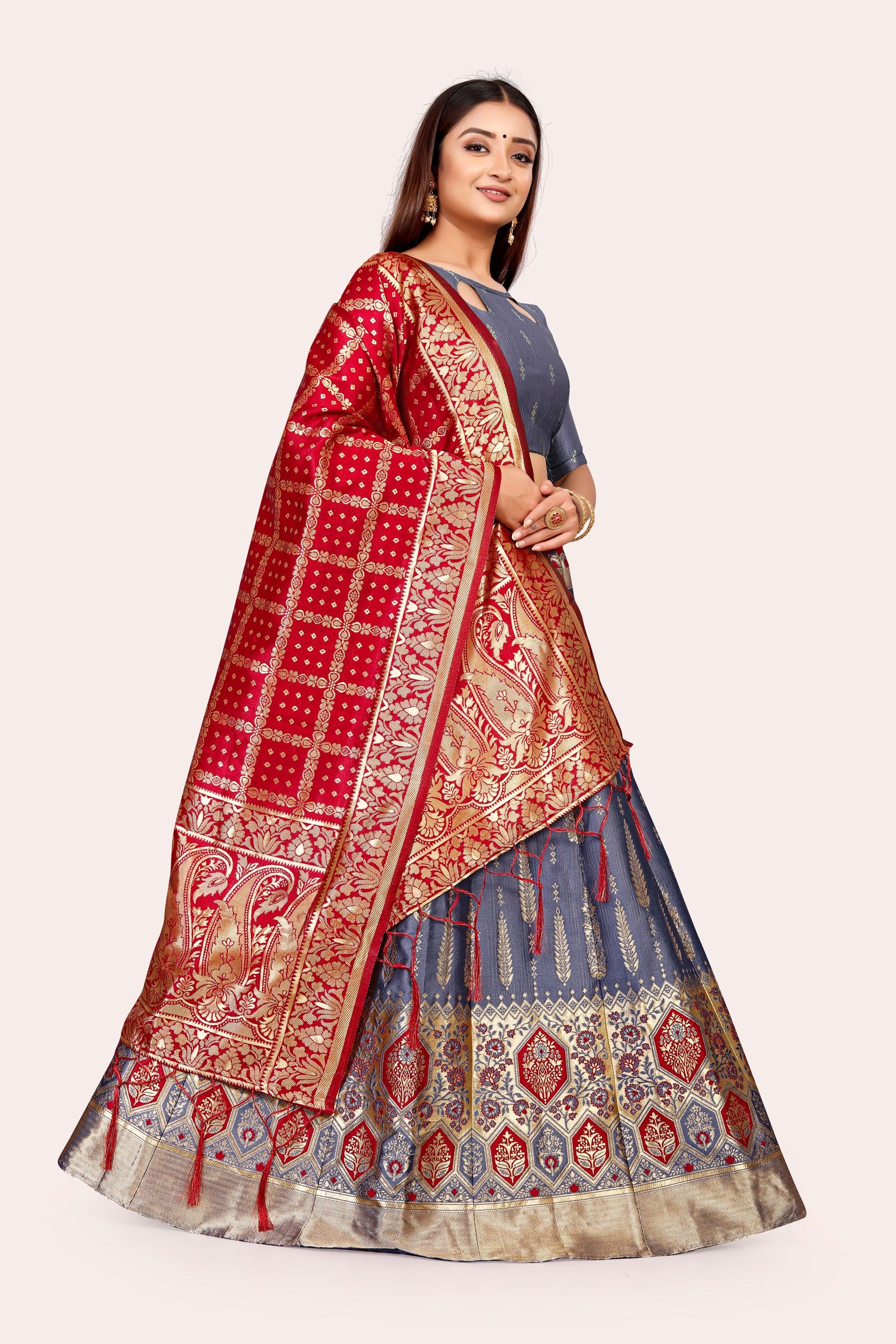 Regal Radiance: Banarasi Lehenga Choli Ensemble with Dupatta - Decize Clothing