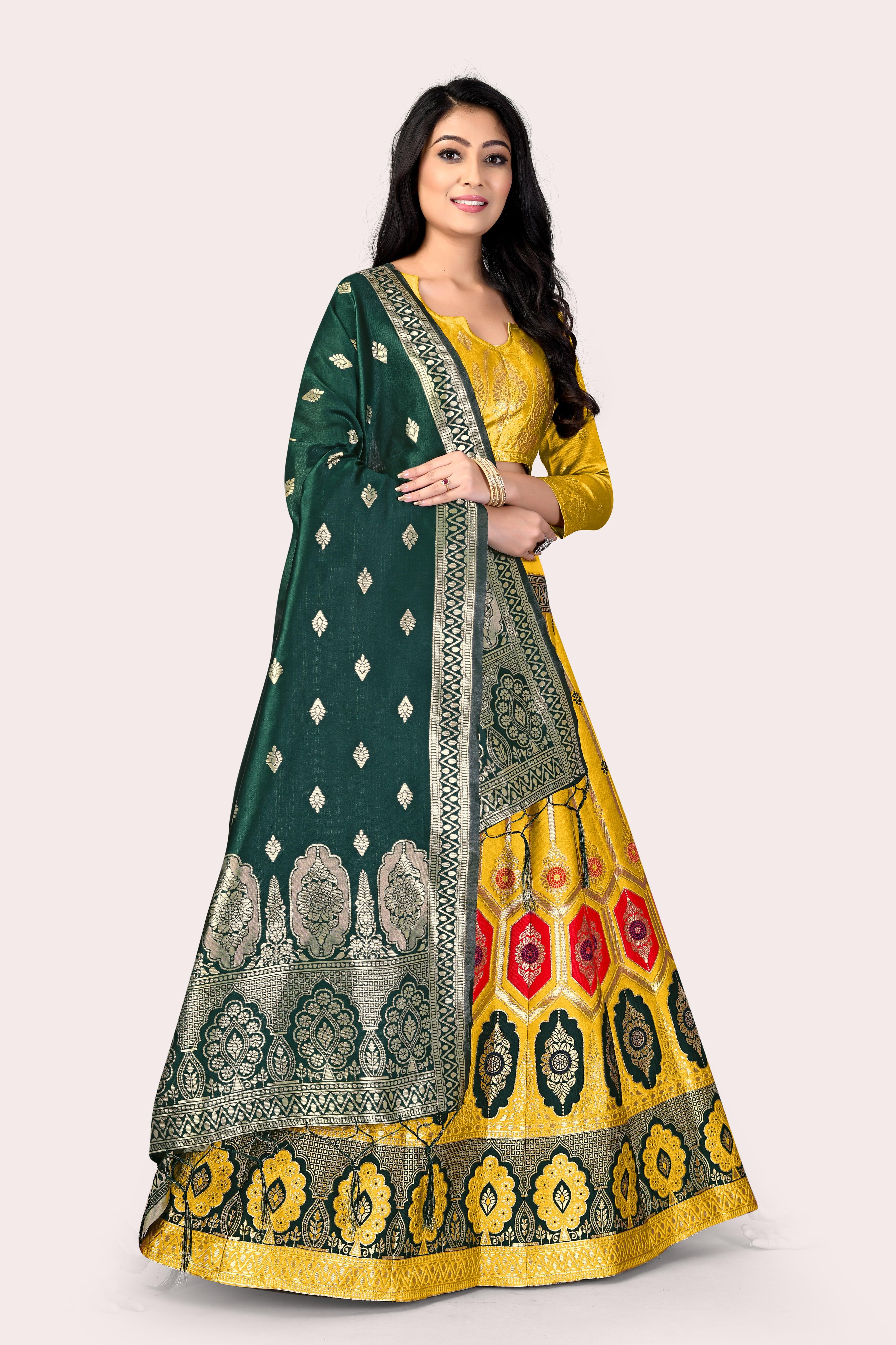 Graceful Grandeur: Banarasi Lehenga Choli Set with Veil - Decize Clothing