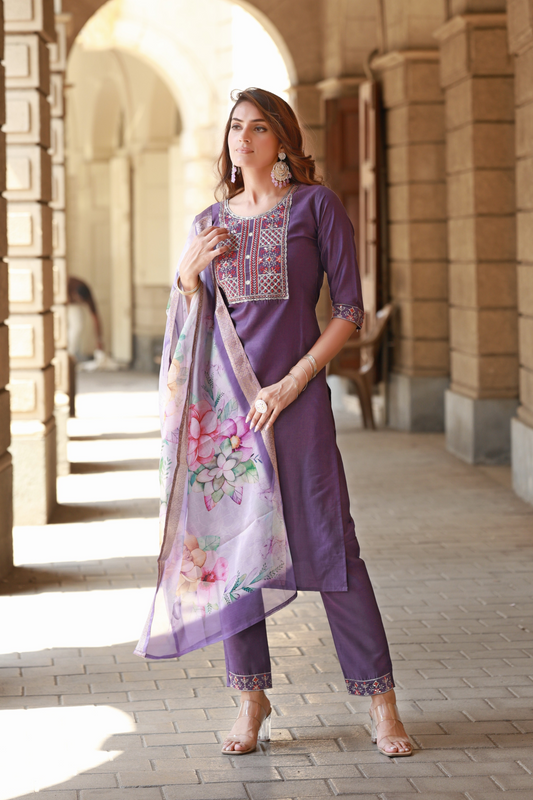 Ethereal Violet Embroidered Kurta & Trouser Set