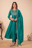 Rama Embroidered Silk Anarkali Kurta With Dupatta Set