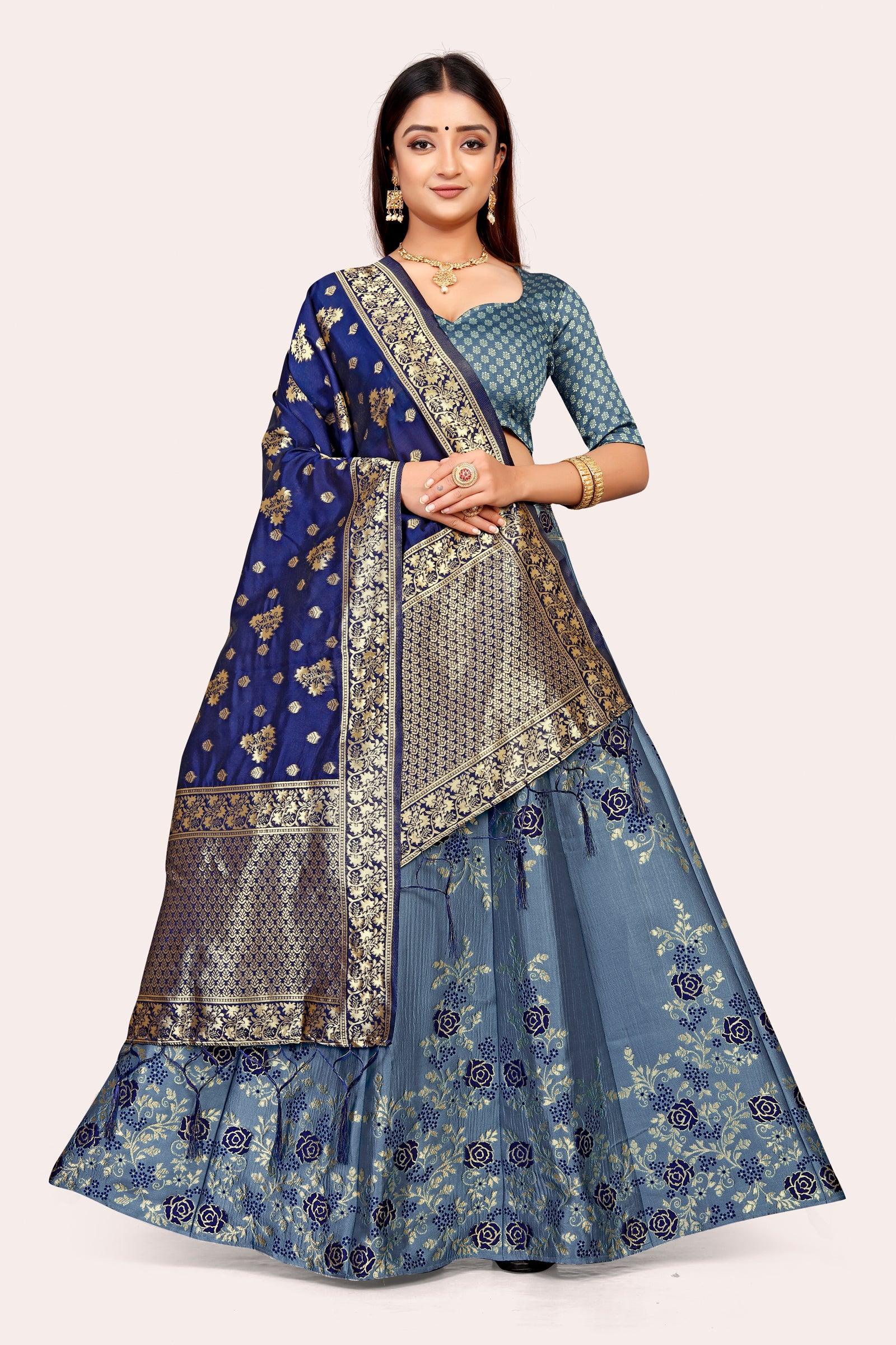 Opulent Opulence: Banarasi Lehenga Choli Set with Dupatta - Decize Clothing