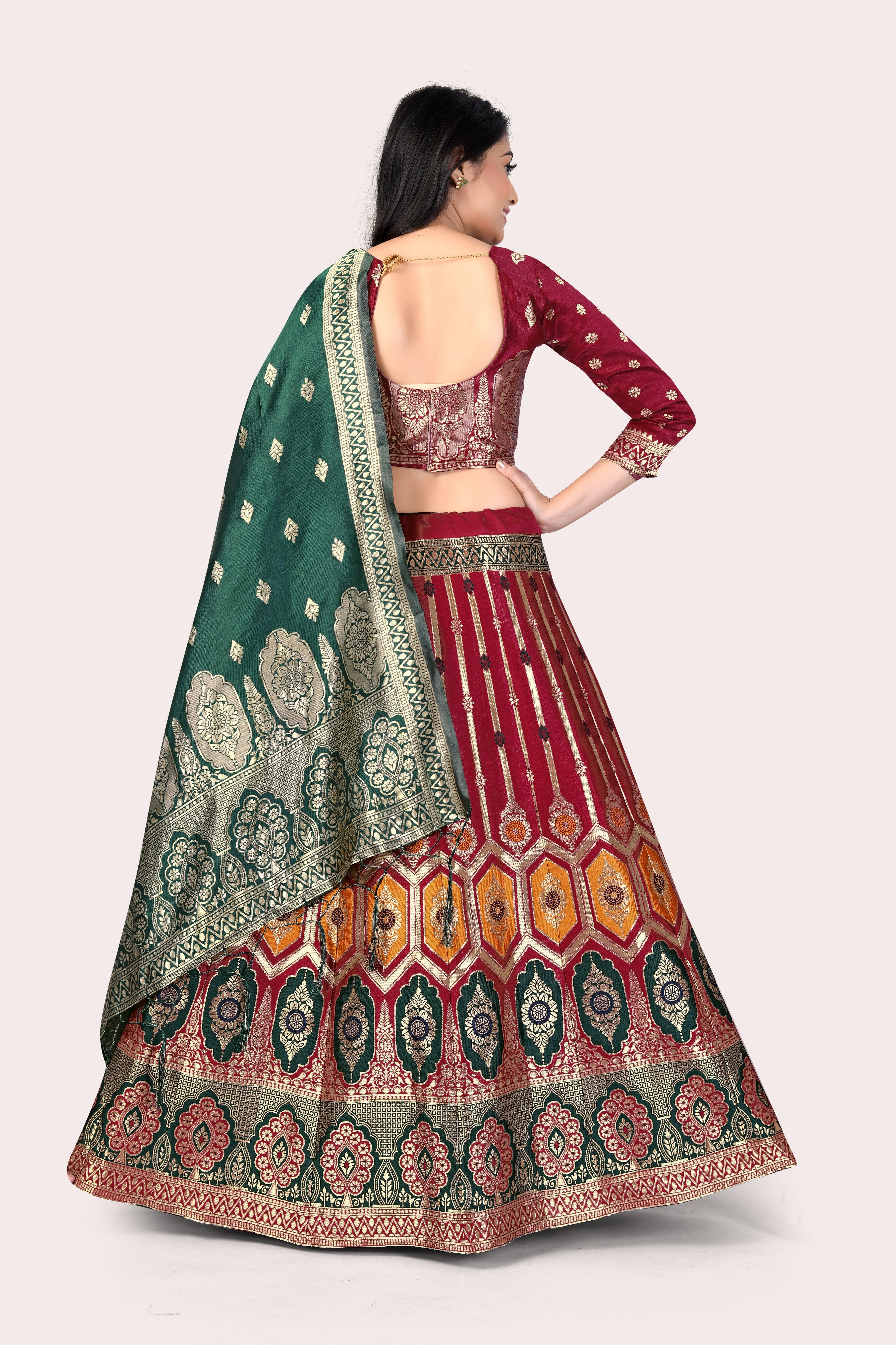 Graceful Grandeur: Banarasi Lehenga Choli Set with Veil - Decize Clothing