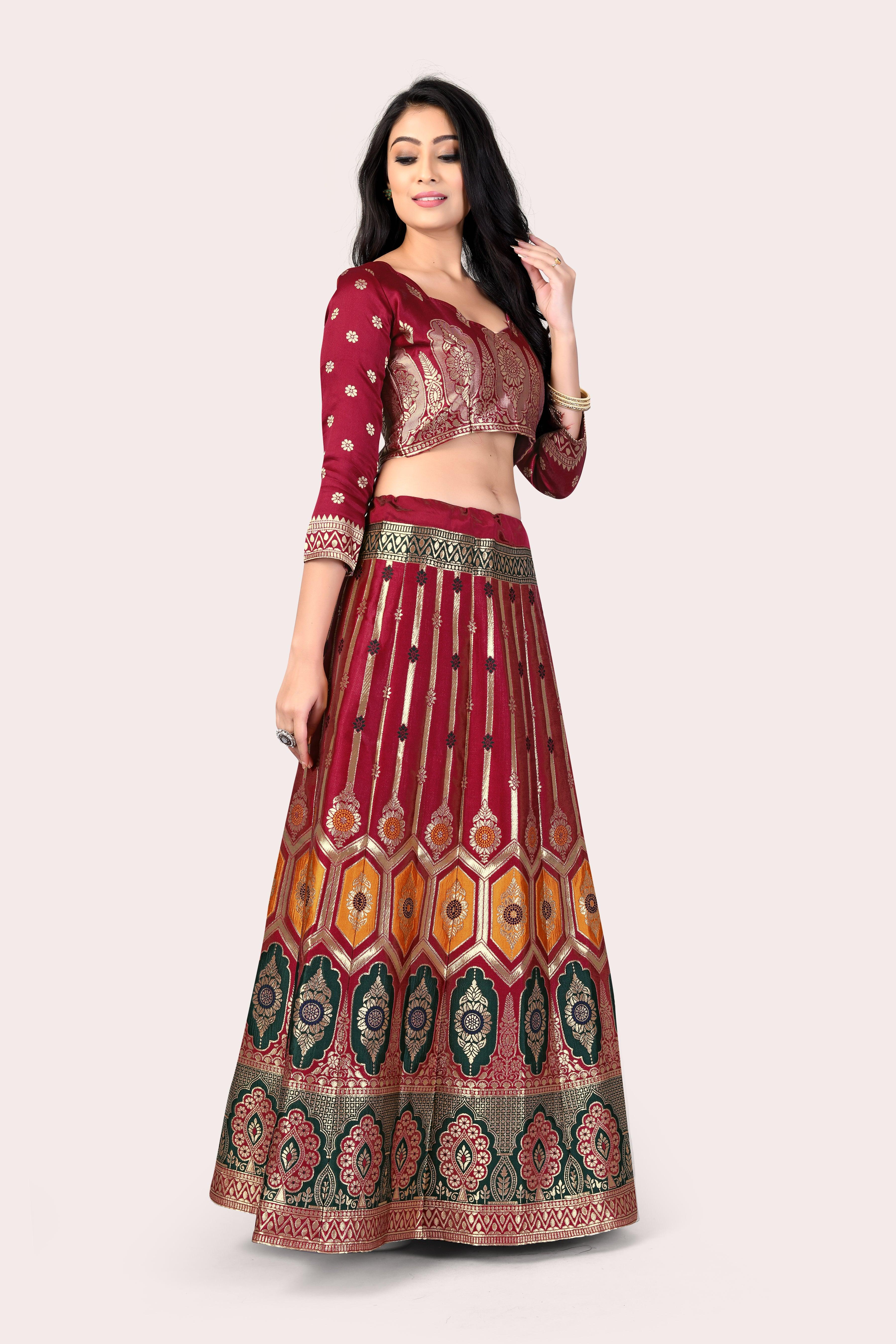 Graceful Grandeur: Banarasi Lehenga Choli Set with Veil - Decize Clothing