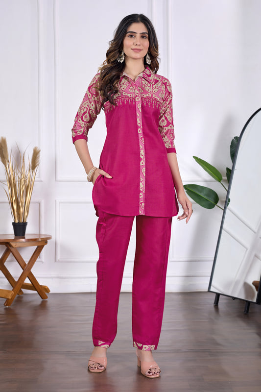 Anika Pure Cotton Printed Embroidered Co-ord Set