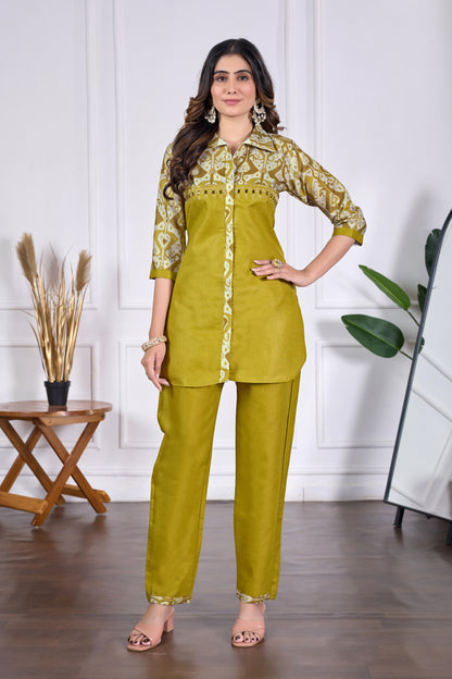 Anika Pure Cotton Printed Embroidered Co-ord Set