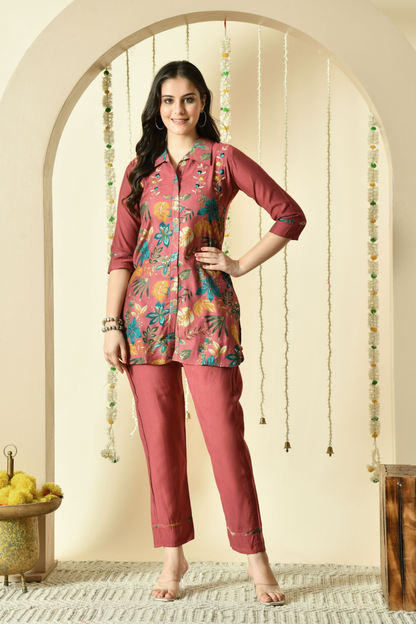 Autumn Silk Embroidered Co-ord Set