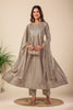Beige Embroidered Silk Anarkali Kurta With Dupatta Set