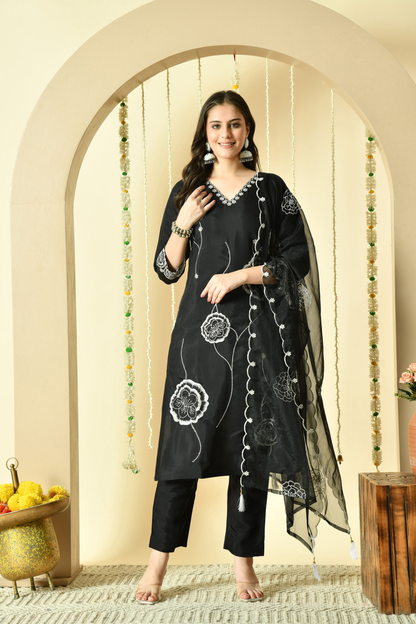 Gulab Embroidered Silk Kurta with Trouser & Dupatta