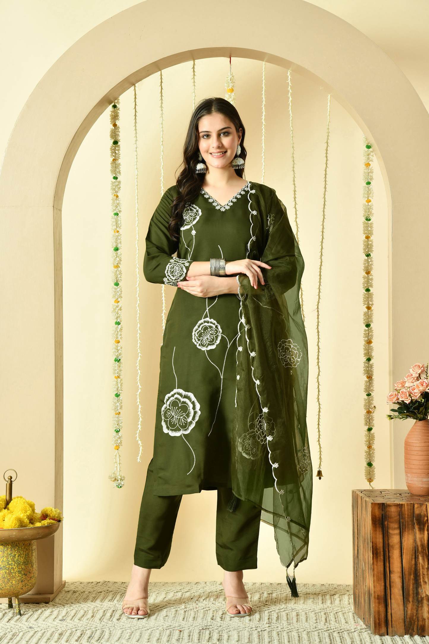 Gulab Embroidered Silk Kurta with Trouser & Dupatta