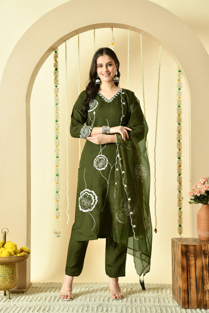 Gulab Embroidered Silk Kurta with Trouser & Dupatta