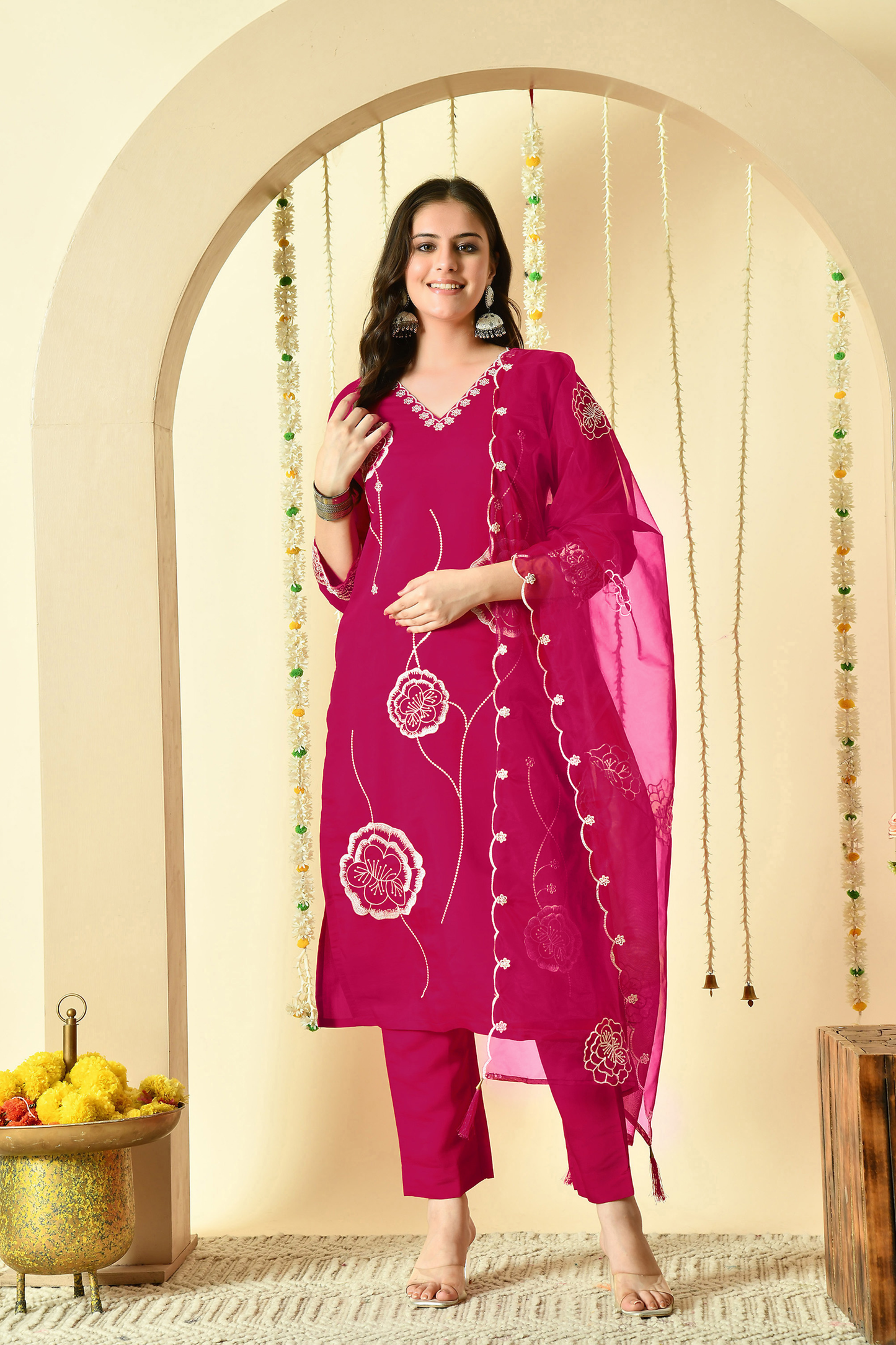 Gulab Embroidered Silk Kurta with Trouser & Dupatta