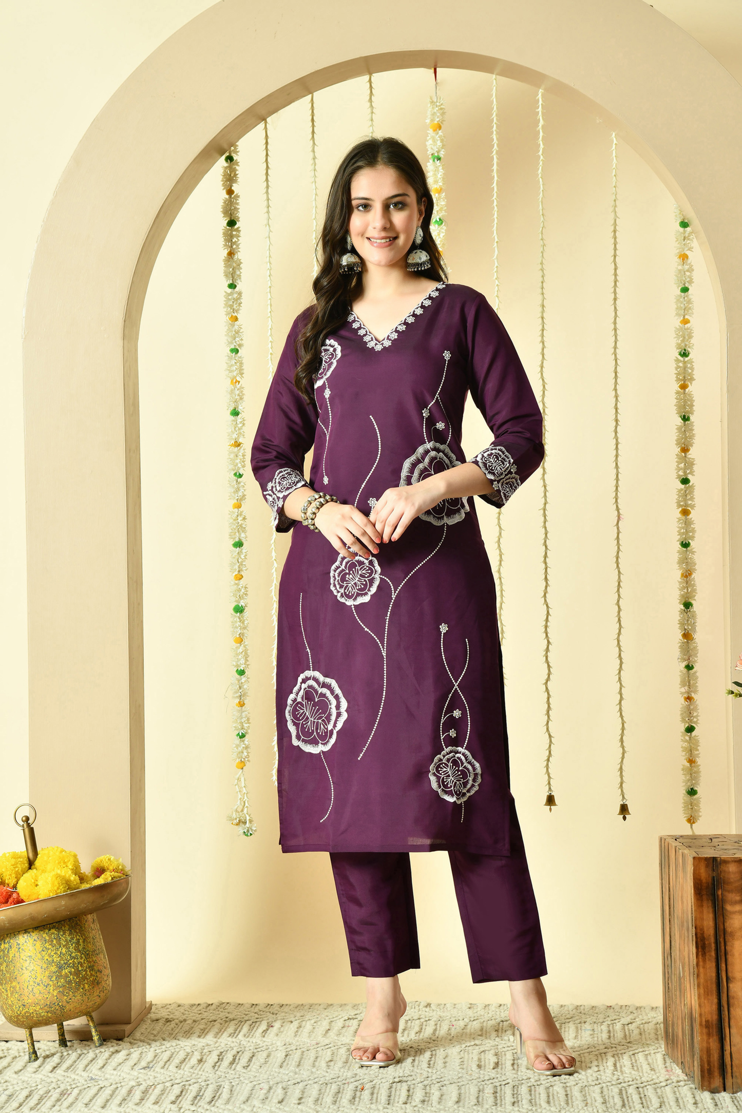Gulab Embroidered Silk Kurta with Trouser & Dupatta